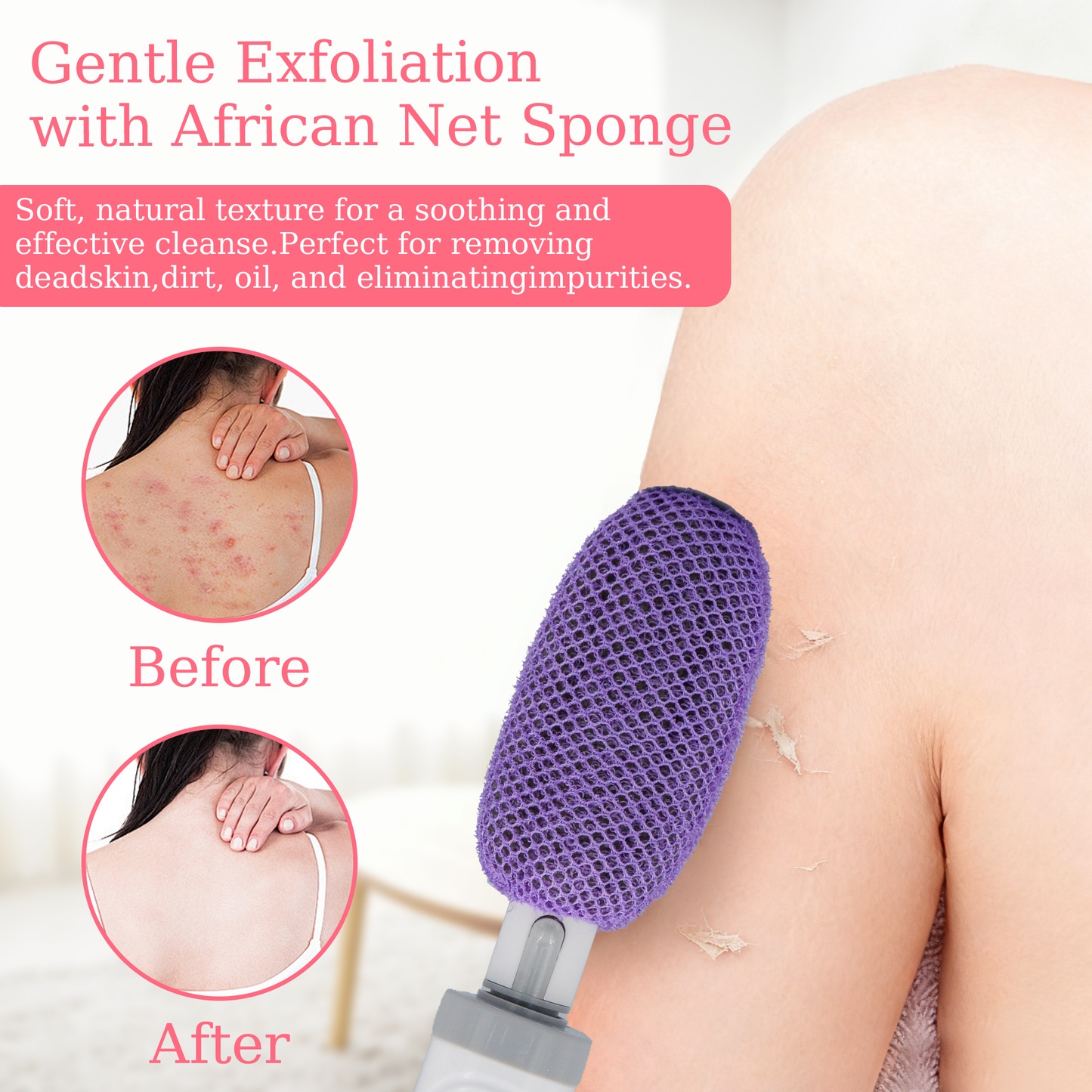 Sentryse Electric Back Scrubber for Shower, 3 in 1 Body Scrubber Loofah & African Net Sponge & Callus Remover, Long Handle & Waterproof Body Brush for Cleansing, Exfoliating