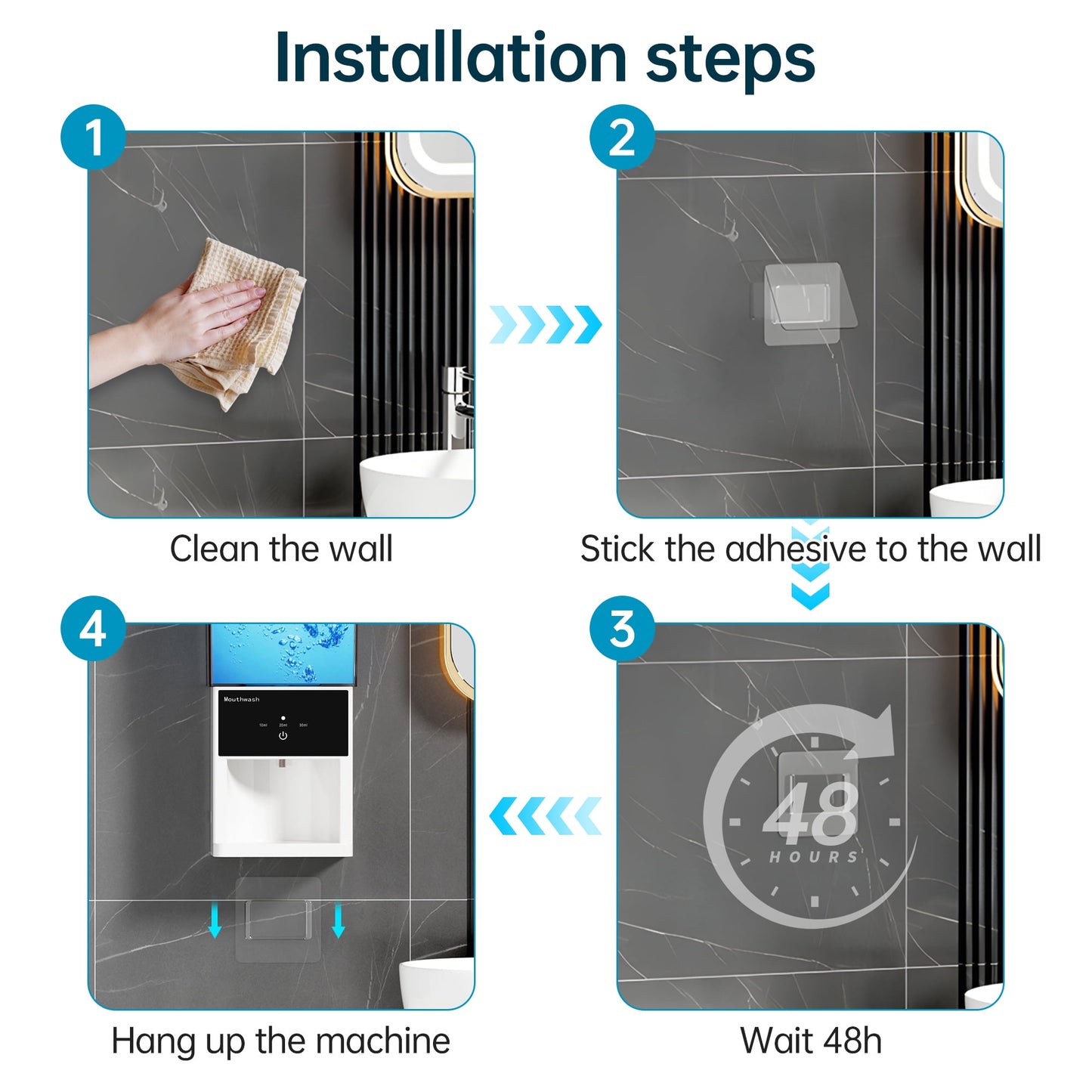 Sentryse 20oz Automatic Mouthwash Dispenser, 3 Dispensing Levels, Electric Mouth Wash Dispenser for Bathroom, 2 Magnetic Cups, Wall-Mounted＆Countertop Use