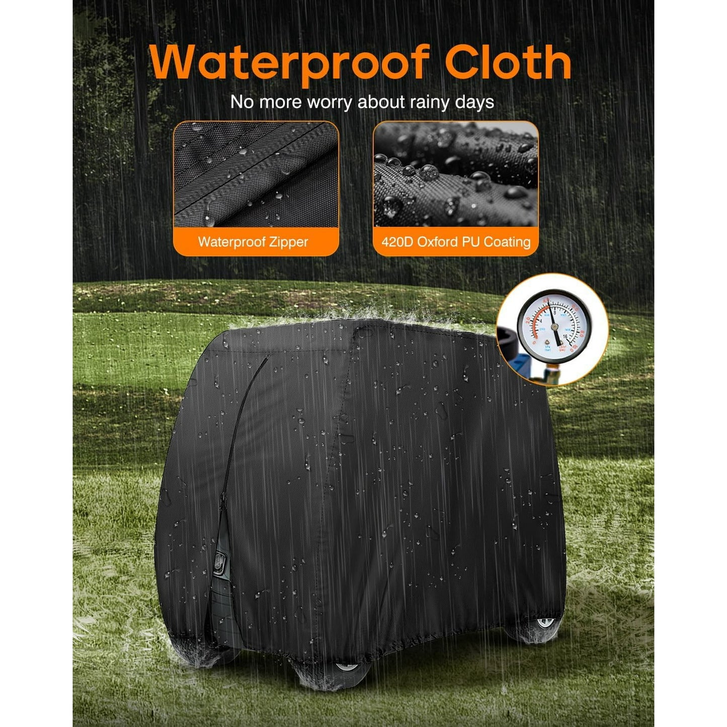 Sentryse 4 Passenger Golf Cart Cover, Waterproof Outdoor 4 Seat Club Car Cover, Fit for Golf Cart up to 112 inch, Black