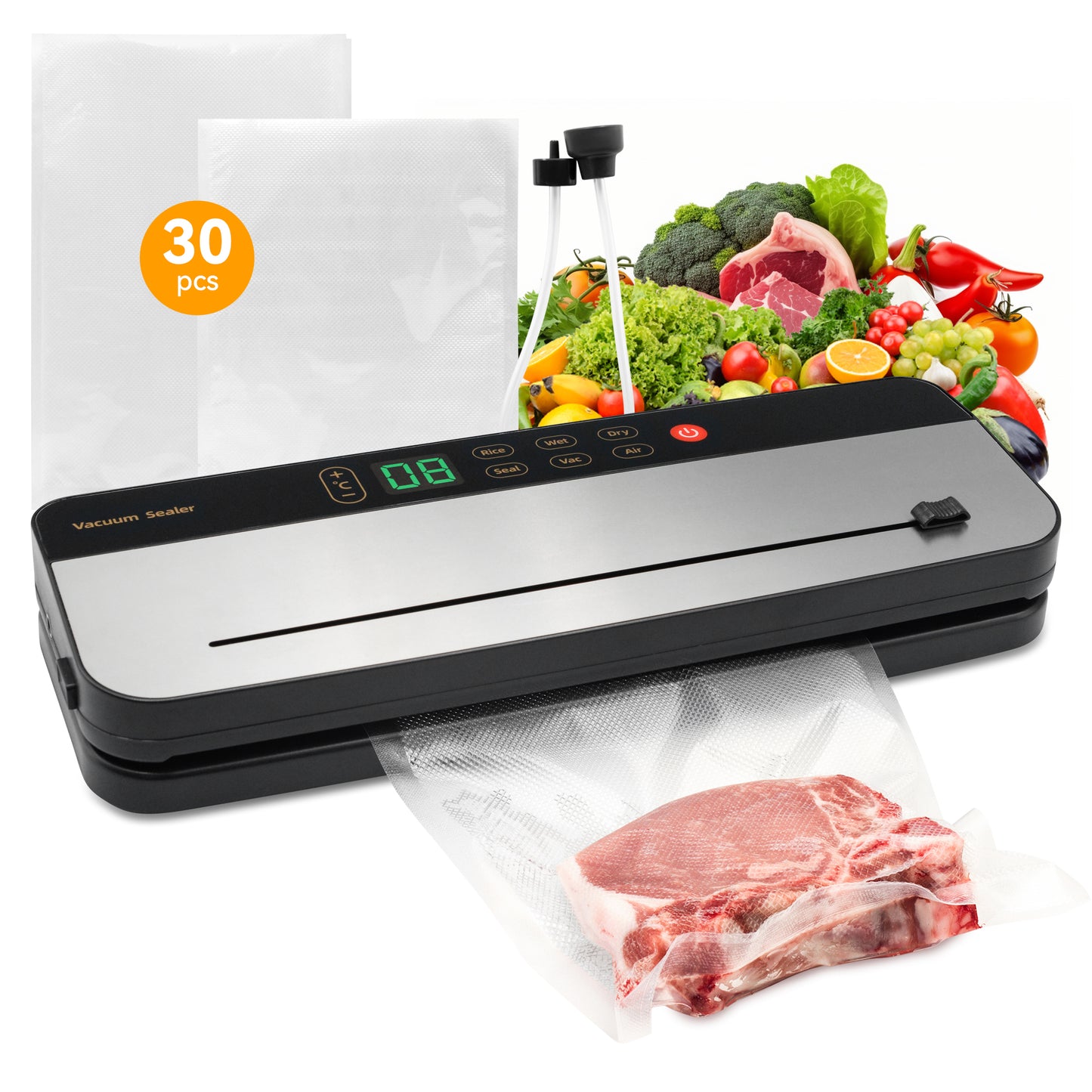 Sentryse Cordless Vacuum Sealer Machine, 75Kpa Powerful Food Saver Vacuum Sealer for Kitchen & Outdoor, Rechargeable Portable Food Sealer with Dry/Moist Modes, Built-in Cutter & 30 Vacuum Bags