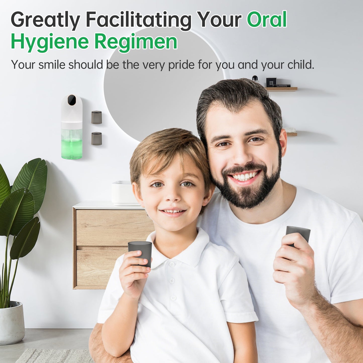 Sentryse Automatic Mouthwash Dispenser for Bathroom, 20oz /600ml Electric Mouthwash Dispenser with Magnetic Cups, 180-Day Battery life, 4 Dispensing Levels, Wall Mounted ＆ Countertop Use