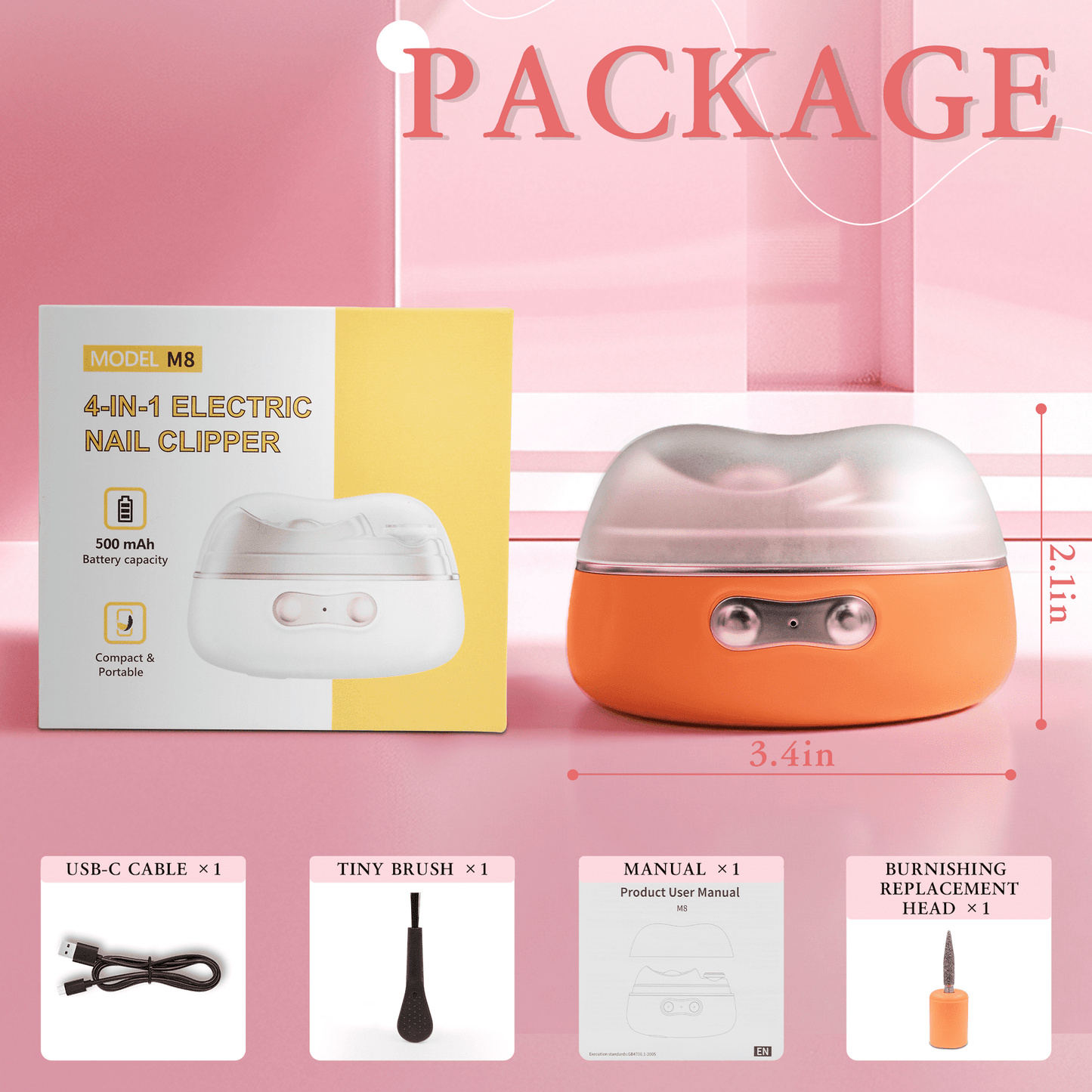 4 in 1 Electric Nail Clipper with Nail Lamp, LED Light, 2-Speed Automatic Trimmer with Clippings Catcher, Safe for Adults, Kids & Seniors (Orange)