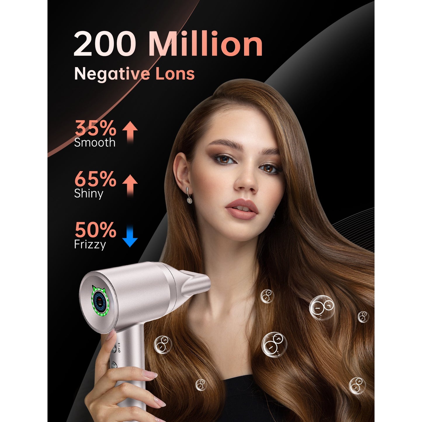 Professional Ionic Hair Dryer with Nozzle, 110000RPM Fast Drying Blow Dryer, 2-speed and 4-Heat Settings, Low Noise and Portable Design for Home and Travel