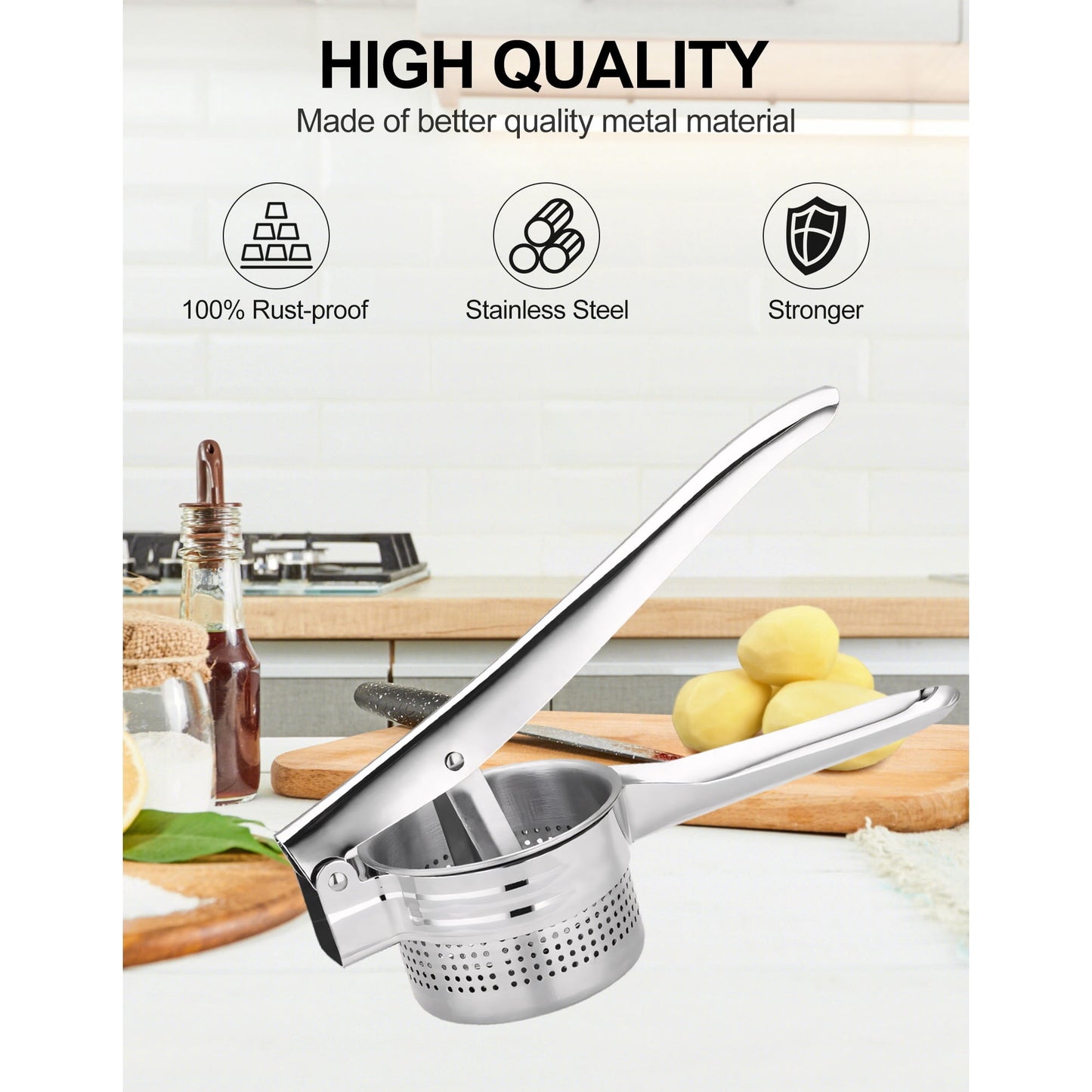 Sentryse Potato Ricer, Stainless Steel Potato Masher, Fruit and Vegetables Press Kitchen Tool, 15oz