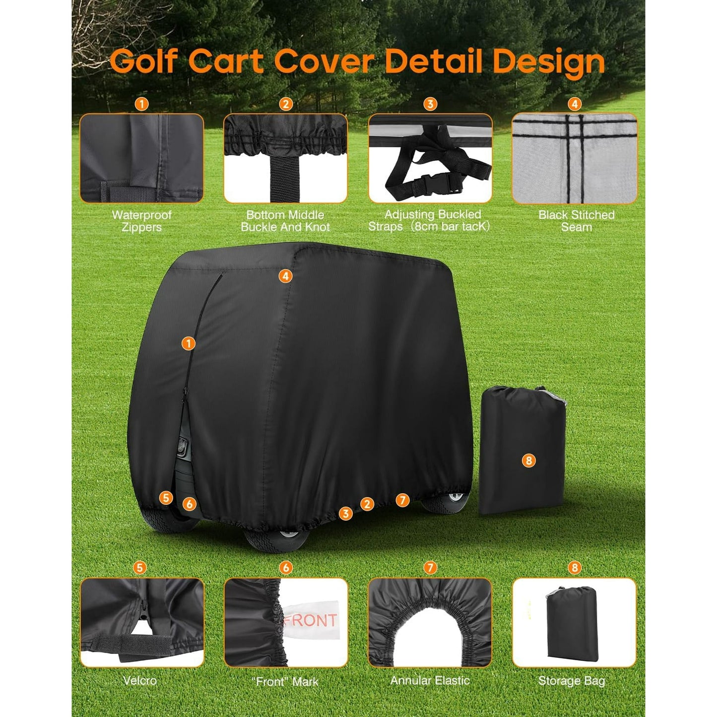 Sentryse 4 Passenger Golf Cart Cover, Waterproof Outdoor 4 Seat Club Car Cover, Fit for Golf Cart up to 112 inch, Black