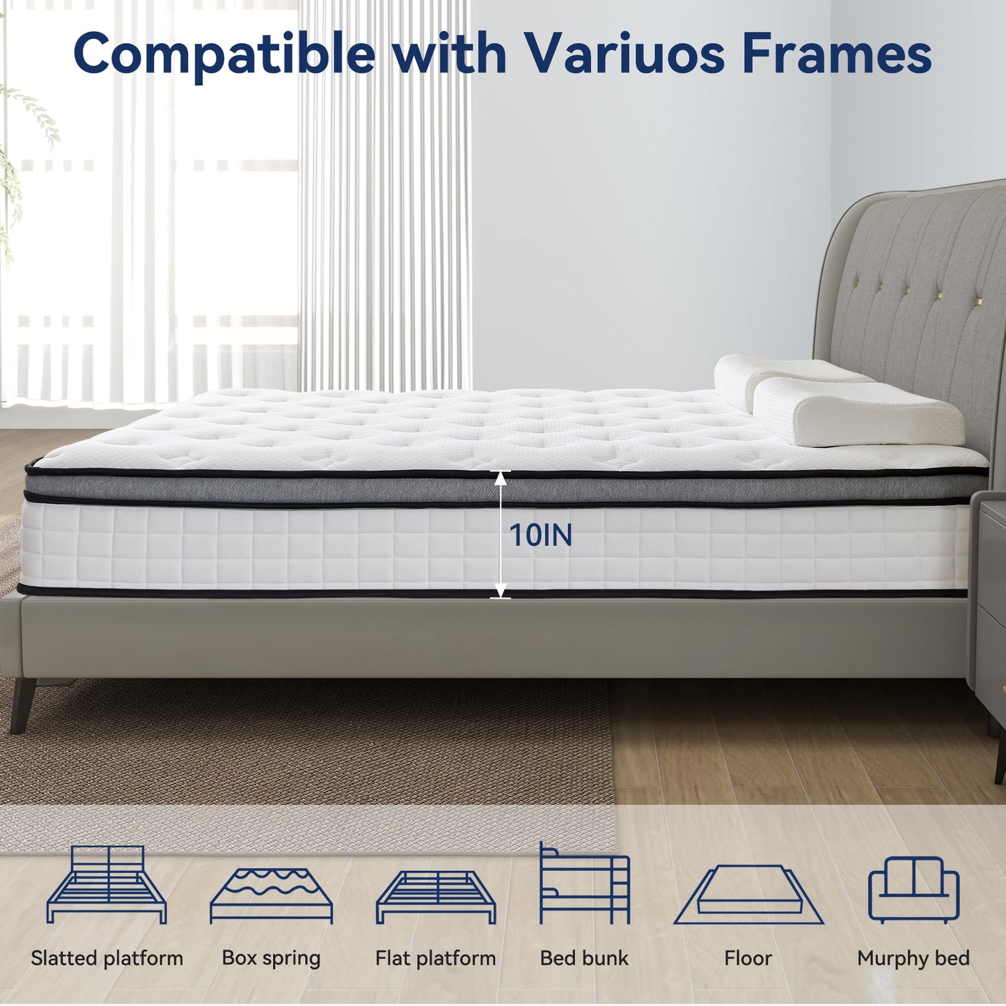 10" Queen Mattress, Euro Top Foam & Pocket Spring Hybrid Mattress in a Box, Plush Comfort, Pressure Relief and Motion Isolation