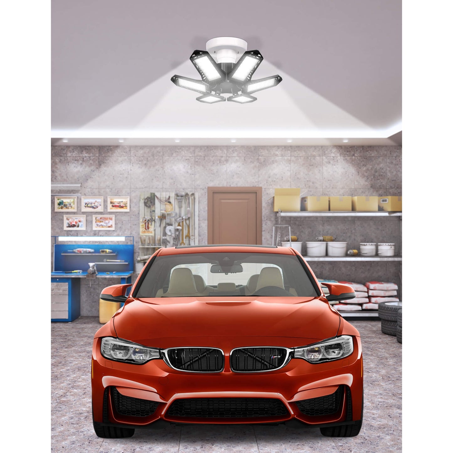 Sentryse LED Garage Lights Bulb 2 Pack, 6500K Led Shop Light with 6 Deformable Panels, Basement Barn Ceiling Lights, E26/E27 for Warehouse