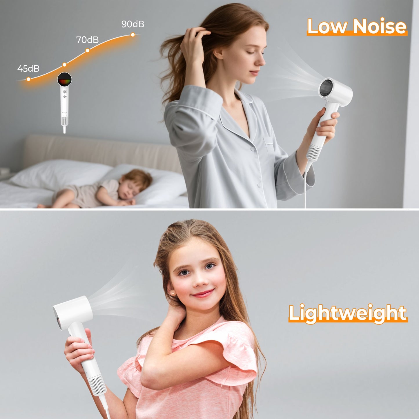 Professional Ionic Hair Dryer with Nozzle, 110000RPM Fast Drying Blow Dryer, 2-speed and 4-Heat Settings, Portable Design for Home and Travel