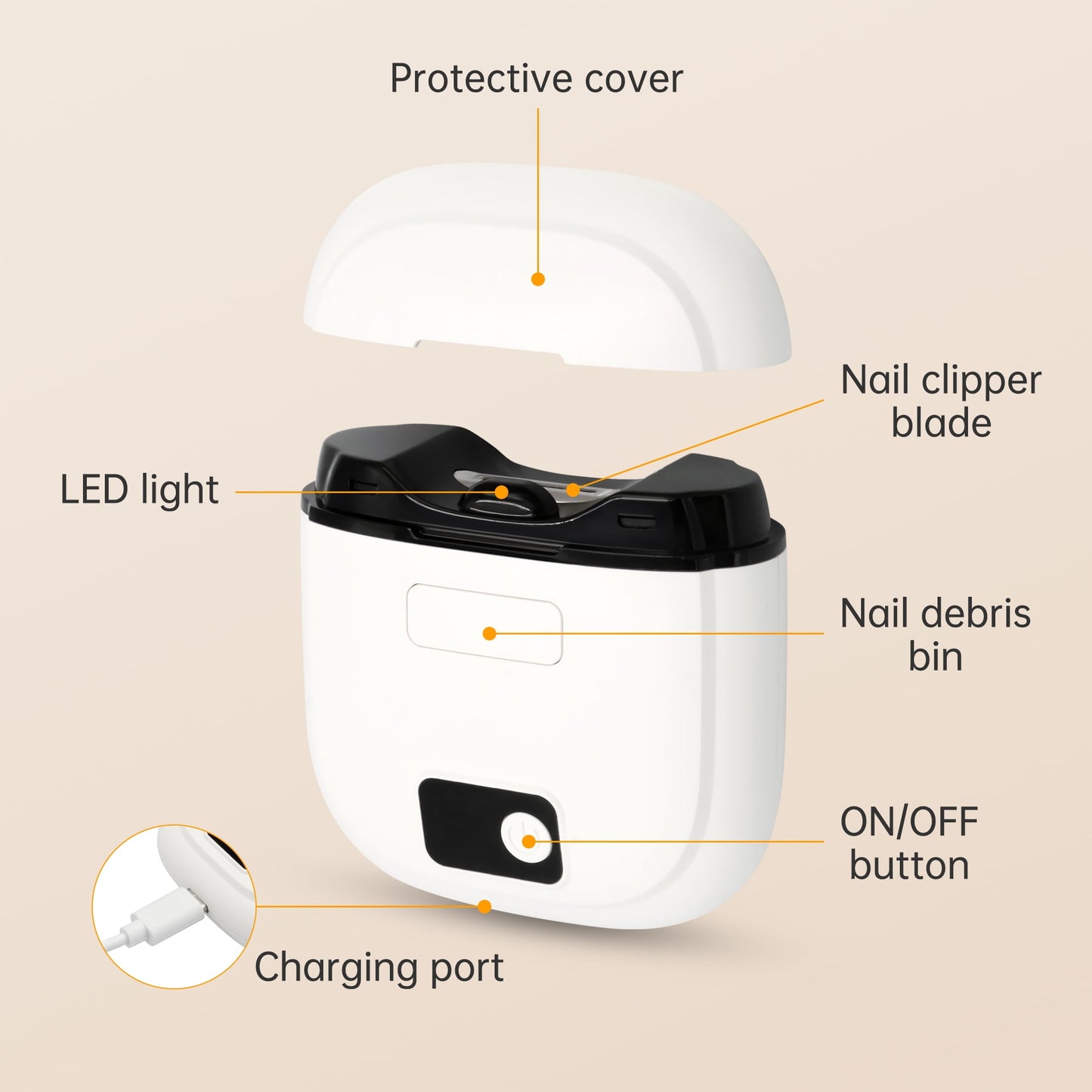 Electric Nail Clipper with Clippings Catcher - 3-Speed Automatic Trimmer, LED Light, Safe for Adults, Kids & Seniors (White)