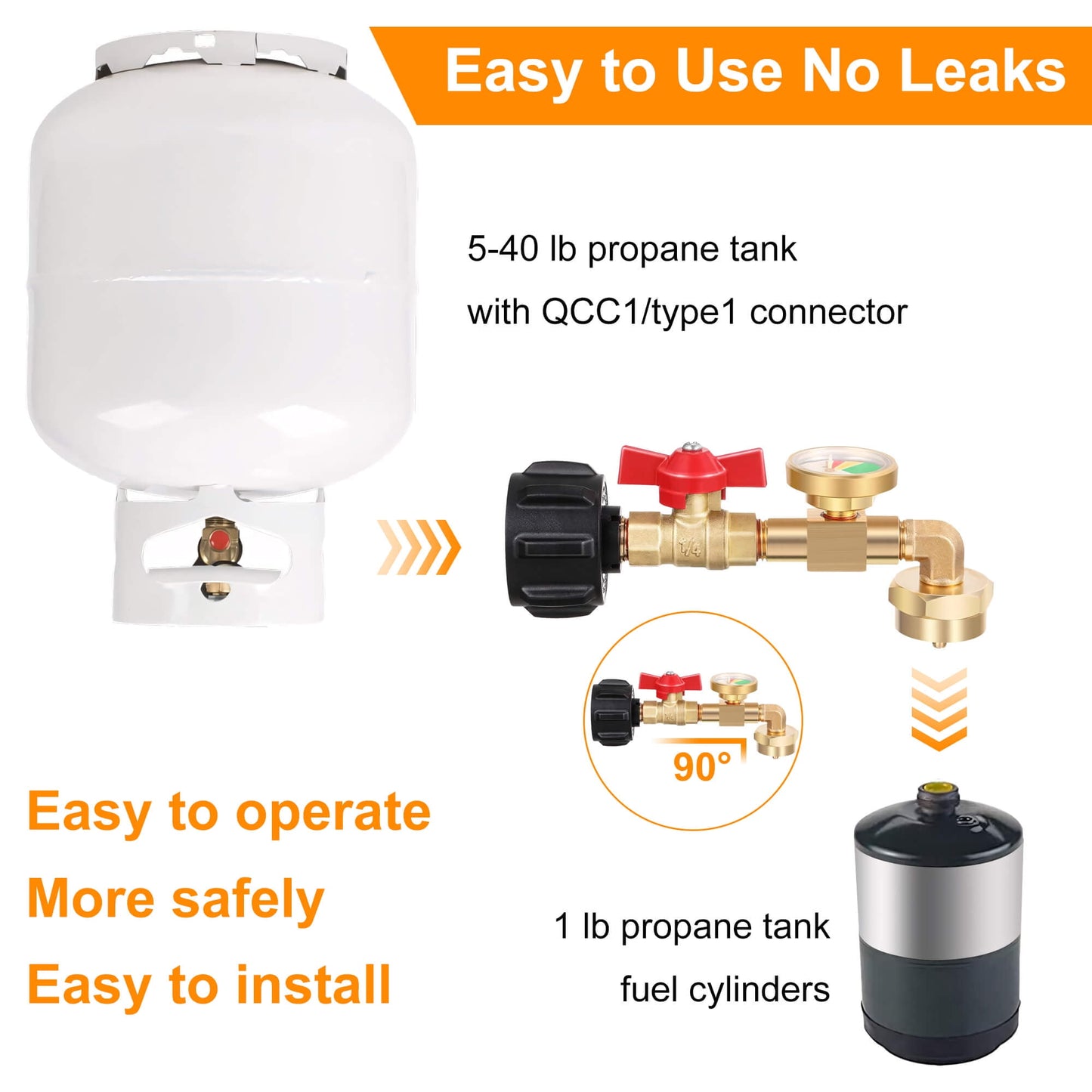 Sentryse Propane Refill Adapter with Valve and Gauge, Fill 1 lb Bottles from 20 lb Tank, Solid Brass