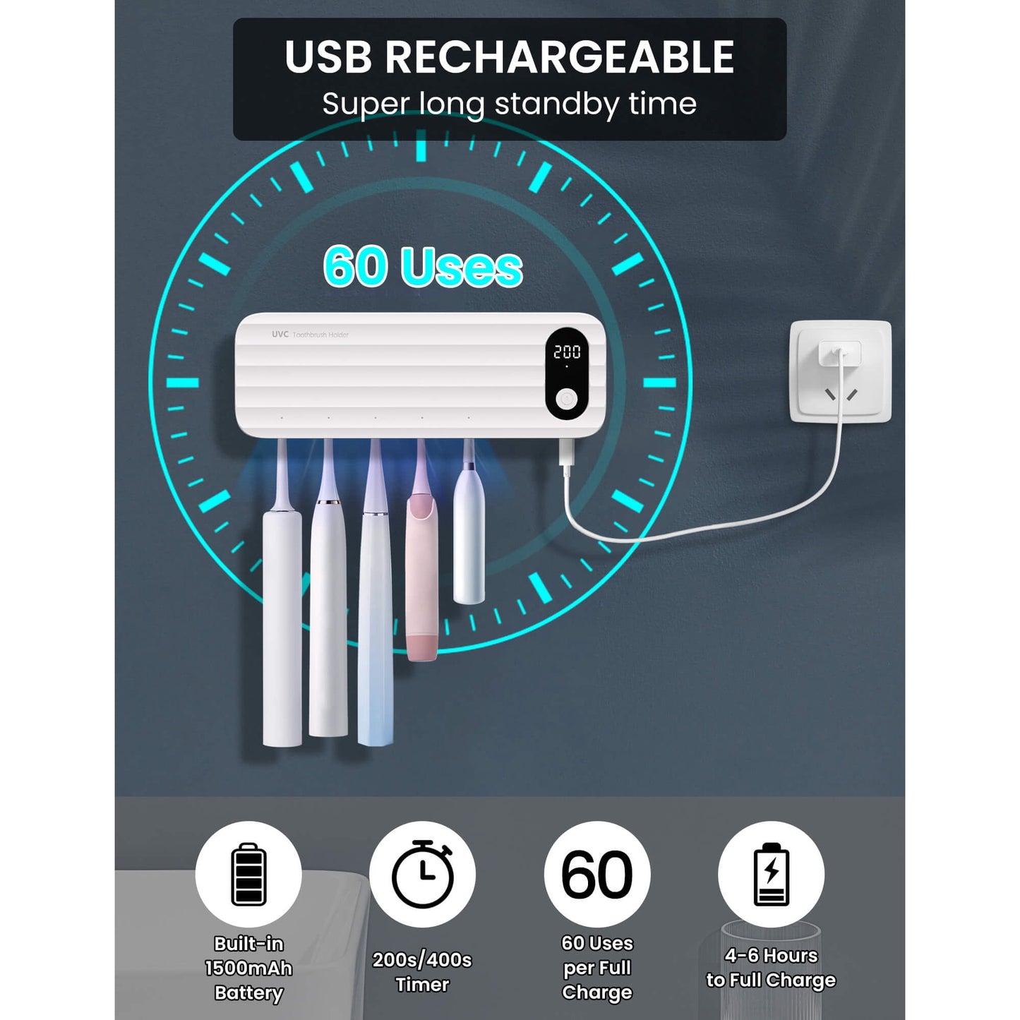 Sentryse Toothbrush Holders for Bathrooms, Electric Toothbrush Holder Wall Mounted with 5 Brush Slots Bathroom Accessories