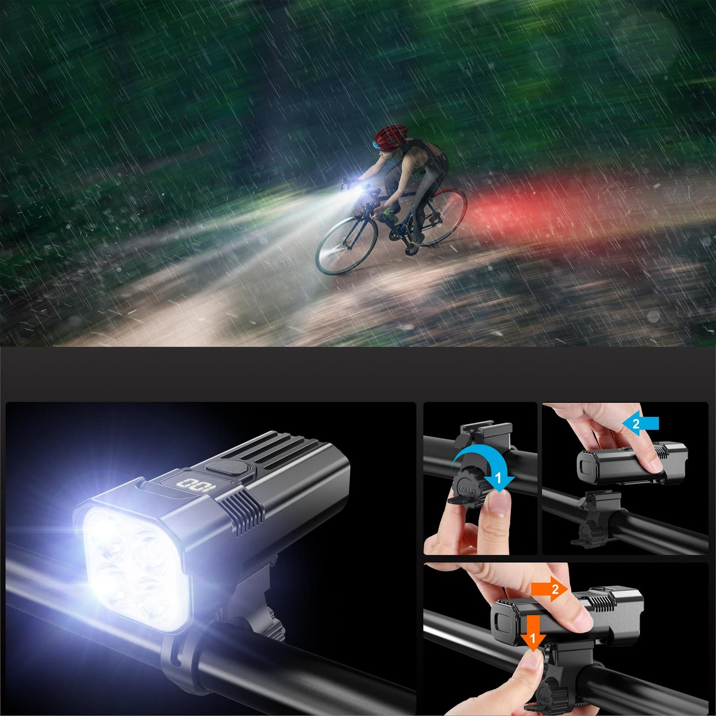 Tidymend Ultra Bright USB Rechargeable Bike Light Set, Powerful Bicycle Front Headlight and Back Taillight, Easy to Install for Road, Mountain, Night Riding
