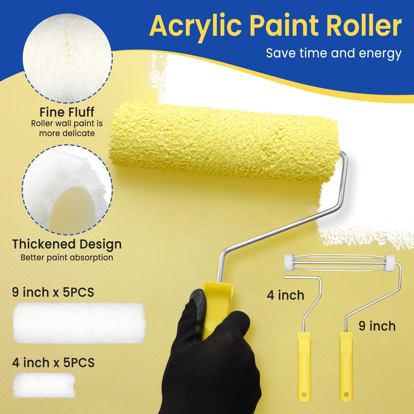 Sentryse Paint Roller Kit, 33 Pcs Paint Rollers with Extension Pole, Roller Paint Brush for Painting Walls