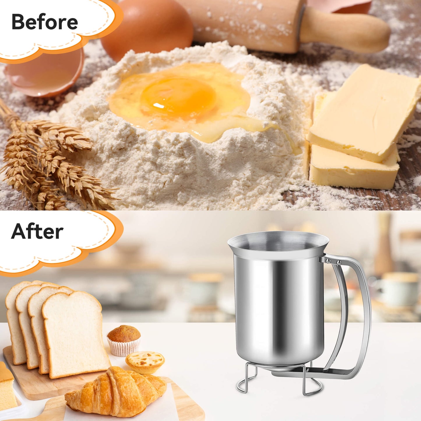 Sentryse Pancake Batter Dispenser, Stainless Steel Handheld Batter Dispenser for Baking, Cupcakes, Muffins, Crepes, Waffles, 800ML/27oz