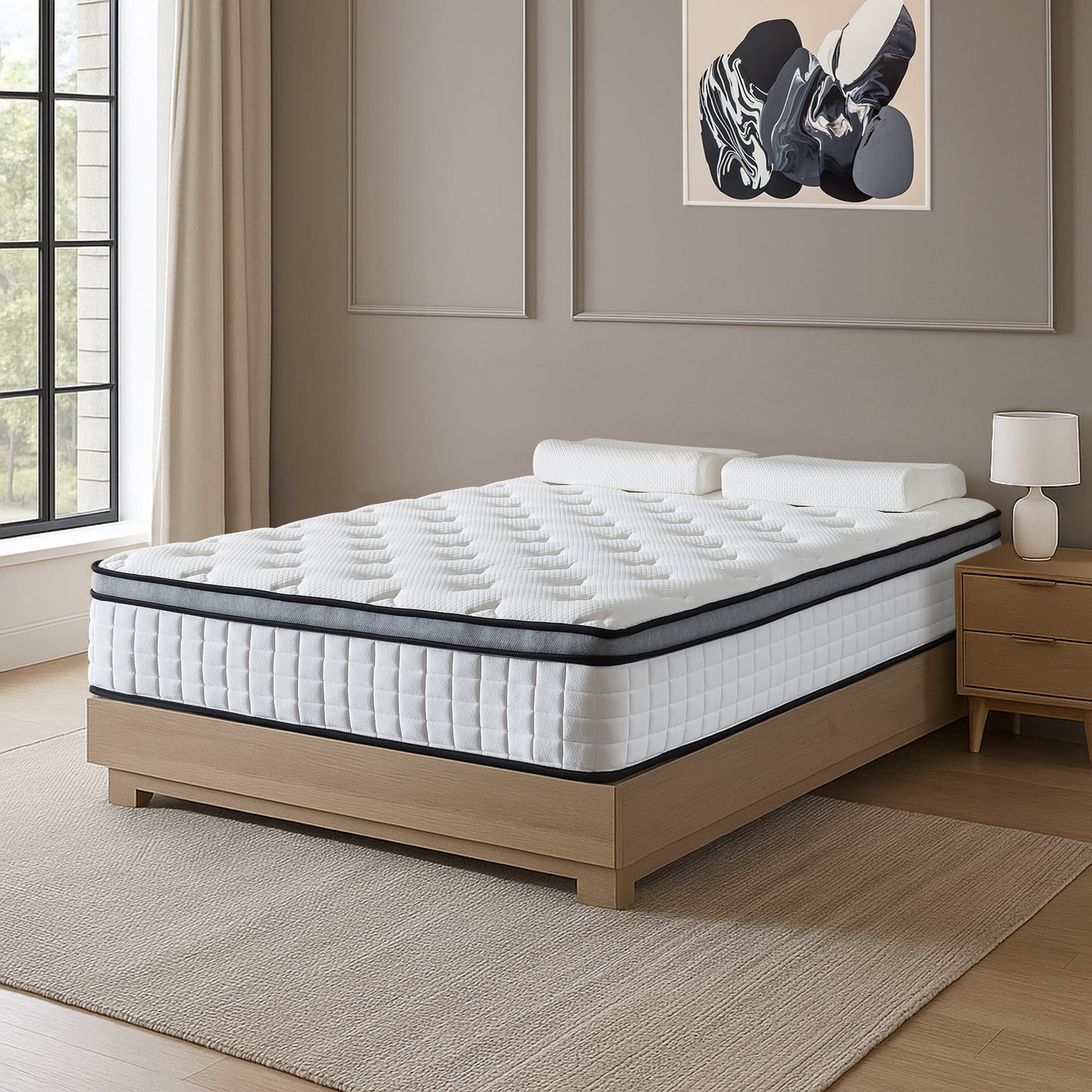 12" Queen Mattress, Euro Top Foam & Pocket Spring Hybrid Mattress in a Box, Plush Comfort, Pressure Relief and Motion Isolation