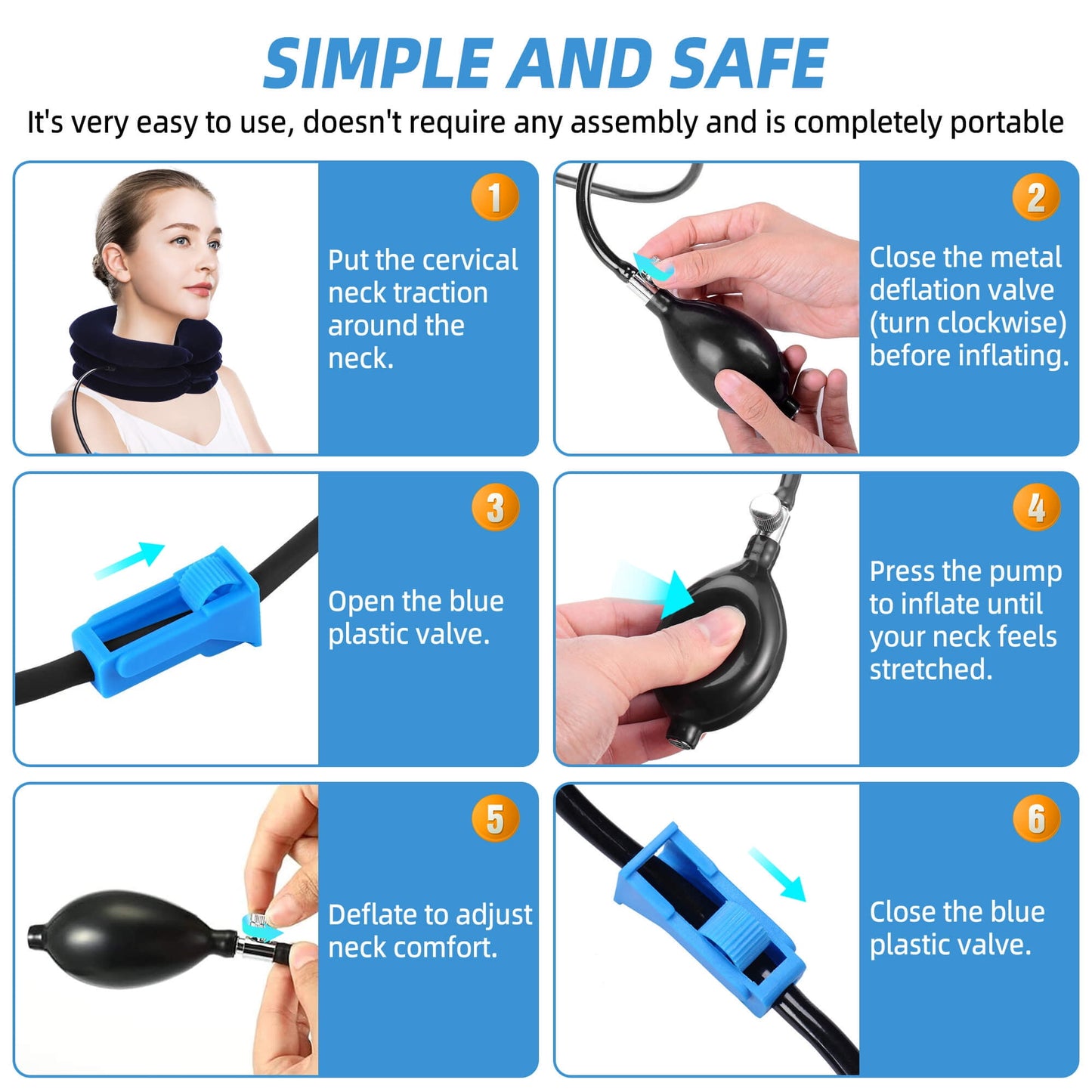 Sentryse Neck Stretcher for Pain Relief, Cervical Neck Traction Device, Adjustable Inflatable Neck Brace, Neck Traction Pillow for Home Use Neck Decompression, Blue