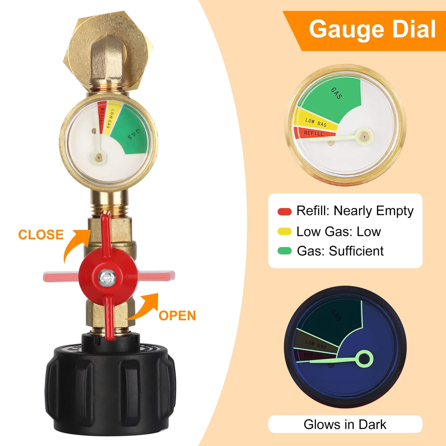 Sentryse Propane Refill Adapter with Valve and Gauge, Fill 1 lb Bottles from 20 lb Tank, Solid Brass