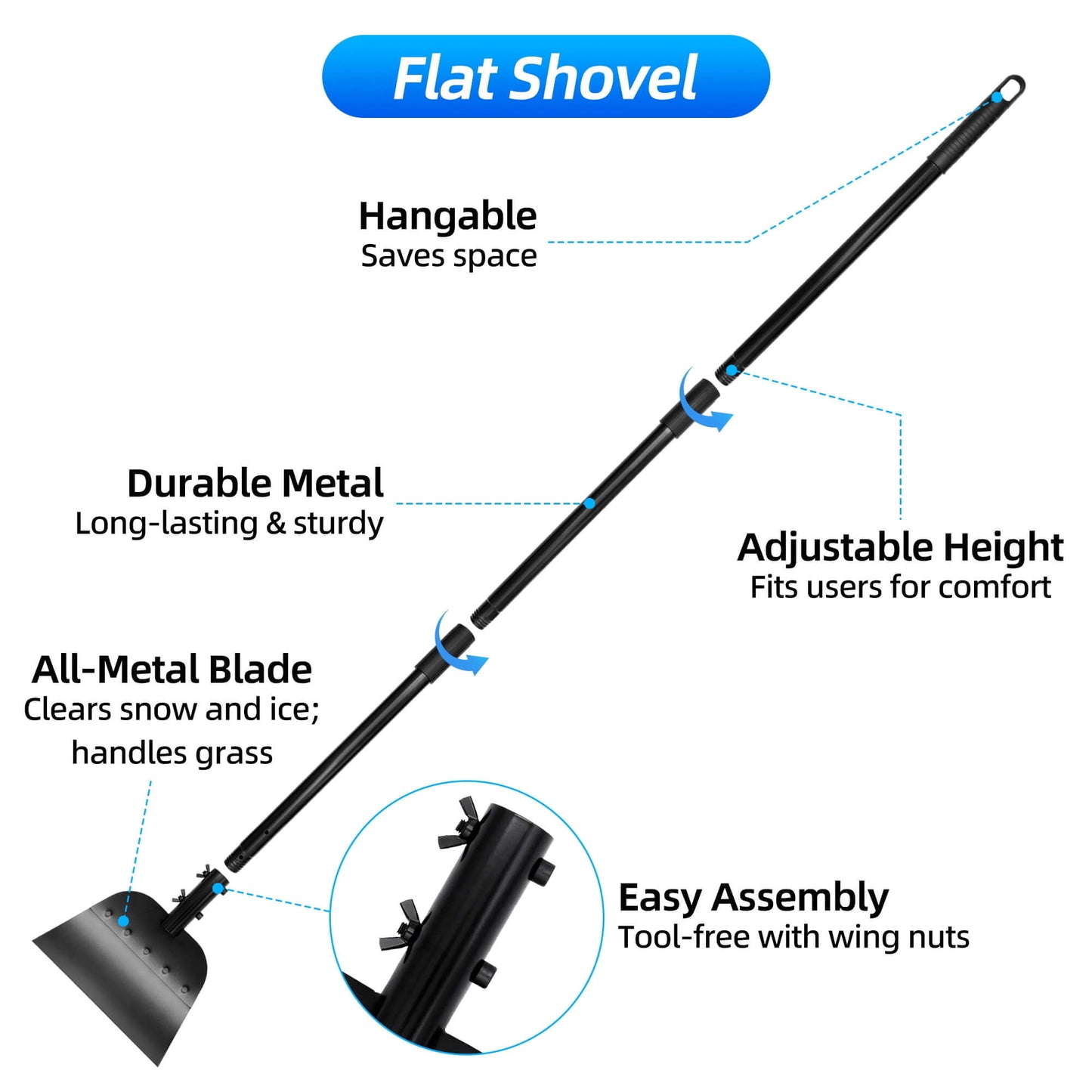 Sentryse Garden Flat Shovel, 54" Garden Cleaning Shovel, Heavy Duty Manual Weeder Metal Floor Scraper Garden Tool for Lawn Edging, Digging, Weeding, Scraping, Ice Remove