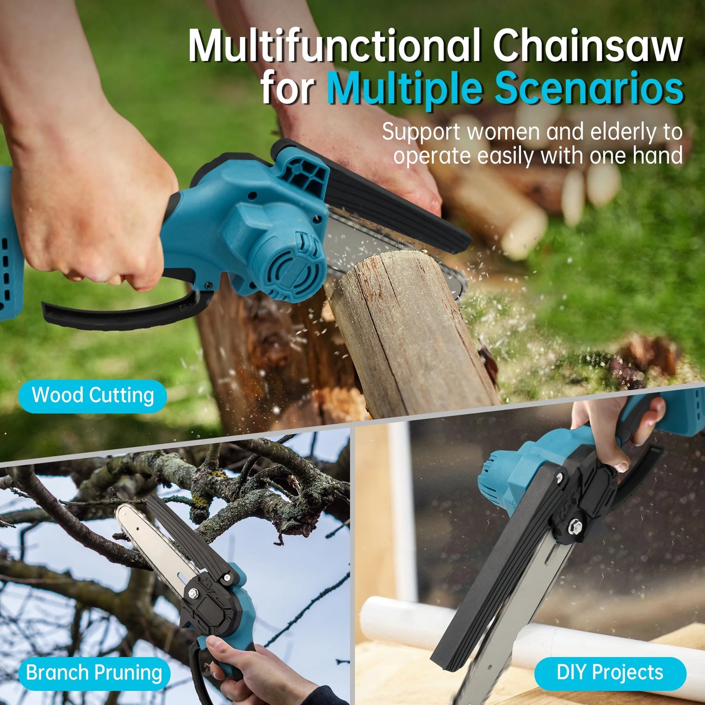 Sentryse Mini Chainsaw 8 inch & 6 inch Cordless Chainsaw with Battery and Charger, Lightweight Electric Chain Saw for Trees Branches Trimming Wood Cutting