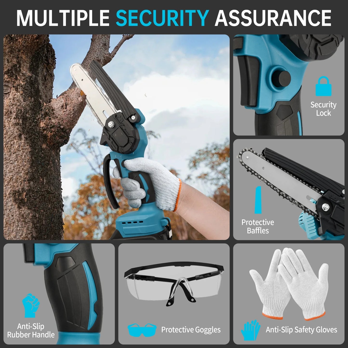 Sentryse Mini Chainsaw 8 inch & 6 inch Cordless Chainsaw with Battery and Charger, Lightweight Electric Chain Saw for Trees Branches Trimming Wood Cutting