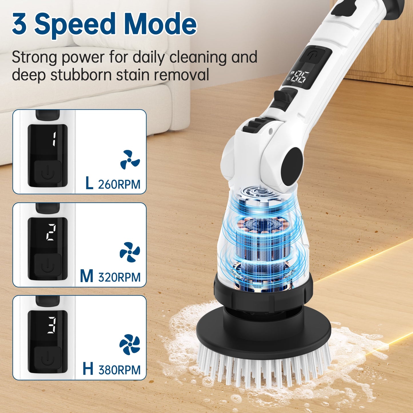Electric Spin Scrubber, Adjustable Angle ＆ Extension Handle, 3 Speed Mode Power Electric Scrubber for Cleaning, Cordless Shower Cleaning Brush with 8 Brush Heads for Bathroom/Tub/Floor/Tile