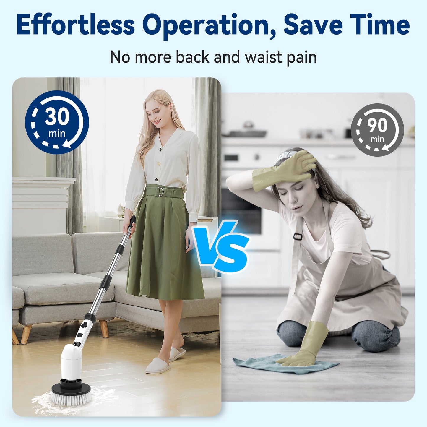 Lightweight Electric Spin Scrubber, Adjustable Handle, 3 Speed Mode Power Electric Scrubber for Cleaning, Cordless Shower Cleaning Brush with 8 Brush Heads for Bathroom, Tub, Floor, Tile (White)