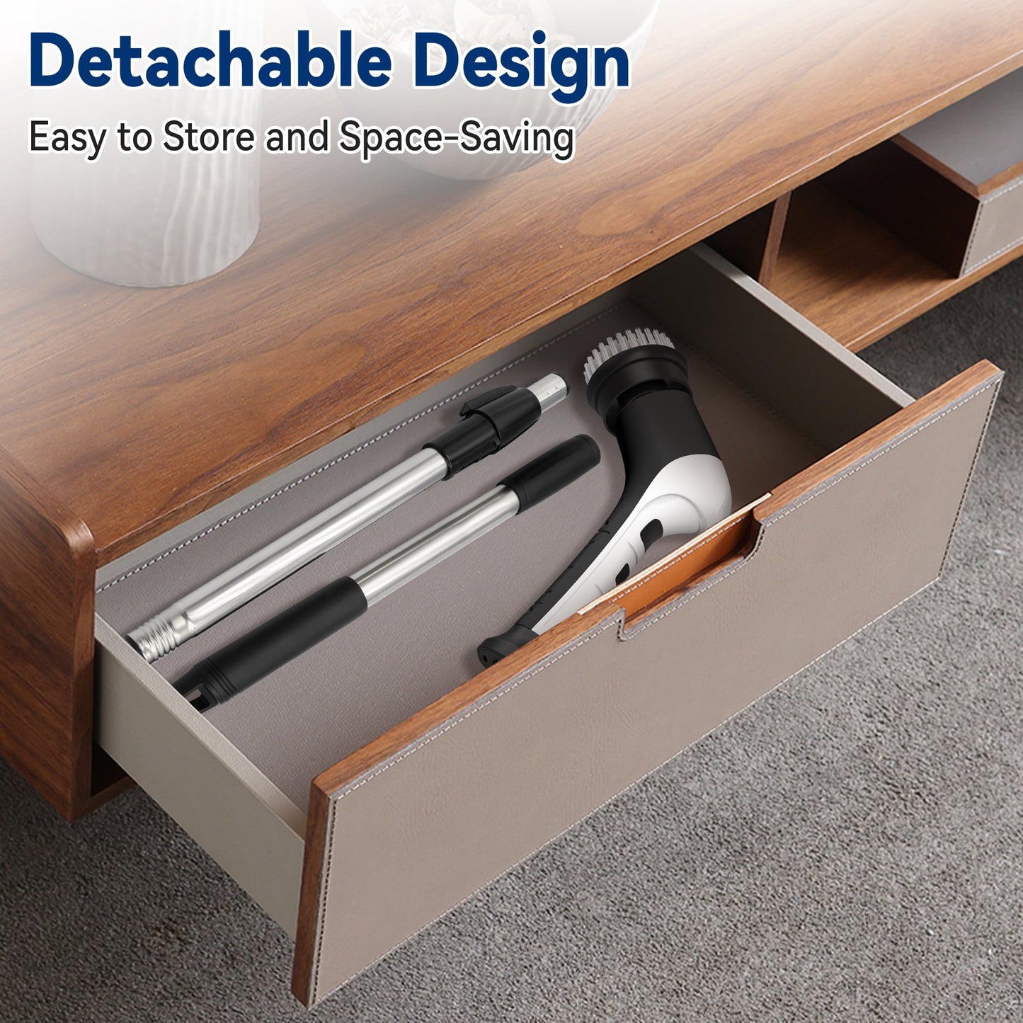 Electric Spin Scrubber, Extension Handle, 3 Speed Mode Power Electric Scrubber for Cleaning, Cordless Shower Cleaning Brush with 8 Brush Heads for Bathroom,Tub,Floor,Tile(Black-White)