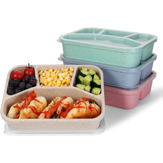 Bento Lunch Boxes, 4Pcs Reusable Bento Box with 4-Compartment for Meal Prep,Snack Containers with Lid, Microwave Dishwasher Safe (4-Color)