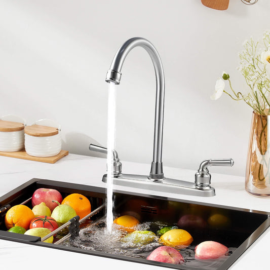 Sentryse 2 Handle Kitchen Sink Faucet, High Arc 360 Swivel Stainless Steel Pipe 3 Hole Kitchen Faucet for RV Laundry Farmhouse Bar Sink, Silver