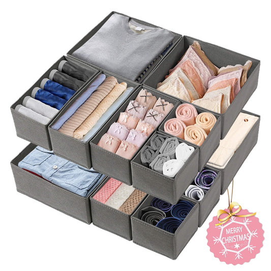 Sentryse Drawer Organizer for Clothes, Dresser Drawer Organizer, 12 Pack, Gray