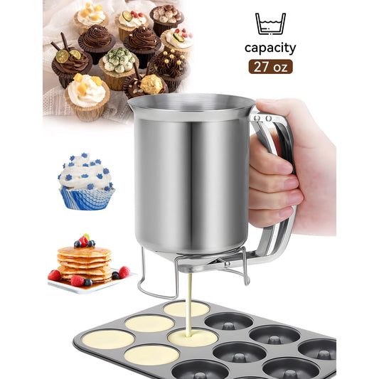 Sentryse Pancake Batter Dispenser, Stainless Steel Handheld Batter Dispenser for Baking, Cupcakes, Muffins, Crepes, Waffles, 800ML/27oz