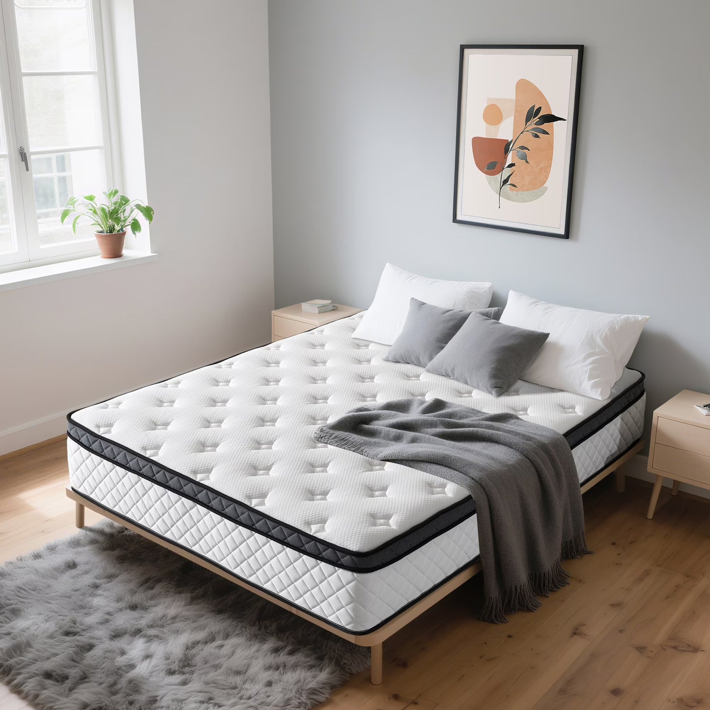 10" Twin Mattress Euro Top Medium Firm Feel Foam and Pocket Spring Hybrid Mattress, Pressure Relief, Mattress in a Box