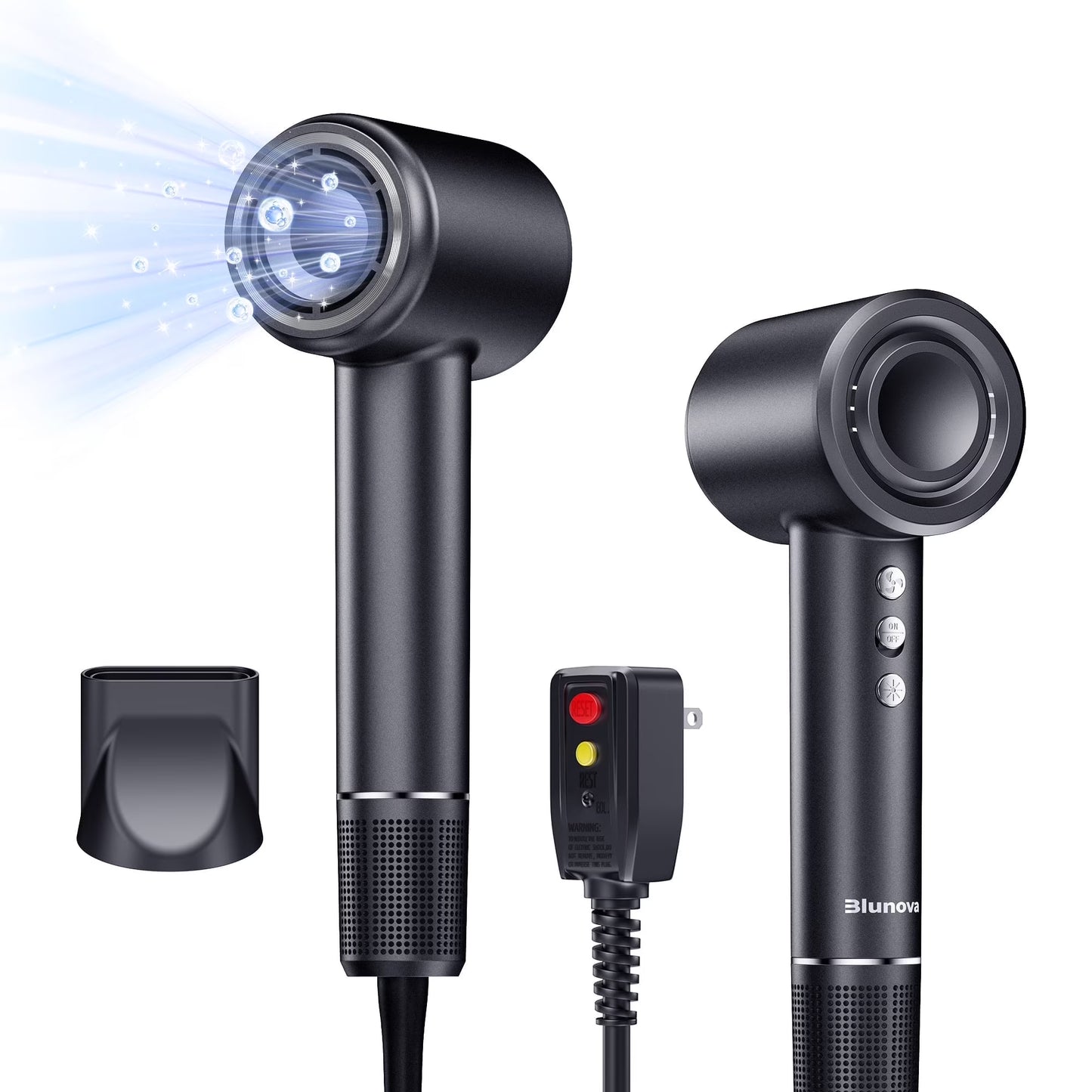 Professional High Speed Ionic Hair Dryer with Magnetic Nozzle, Fast Drying, Low Noise