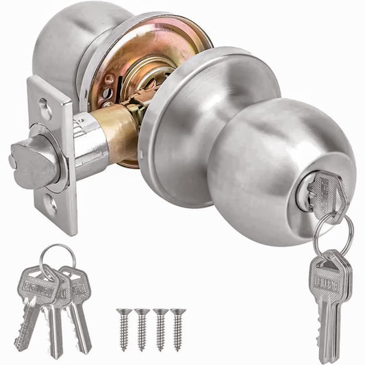 Fixdono Doorknob, Entry Doorknobs Lock with Keys, for Front Door, Exterior and Interior Doors, Satin Nickel Finish