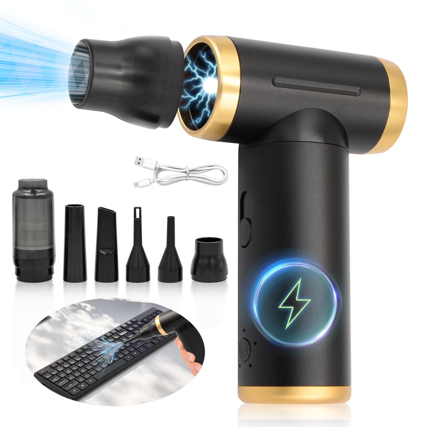 Compressed Air Duster, 200000RPM Electric Cordless Air Duster for Computer Keyboard