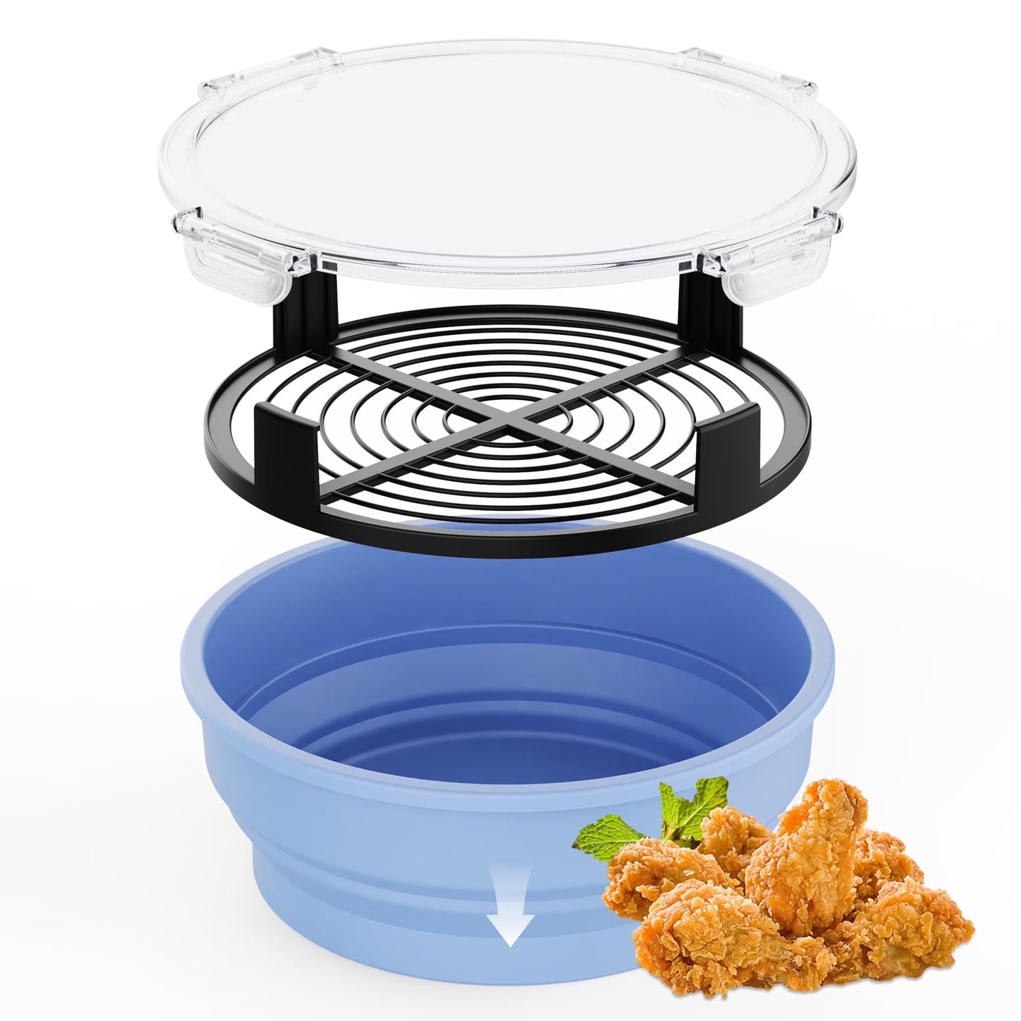 Sentryse Collapsible Batter Bowl, Mess Free Breading Shaker, Silicone Mixing Bowls with Lids, Fry Fish Chicken Onion Rings