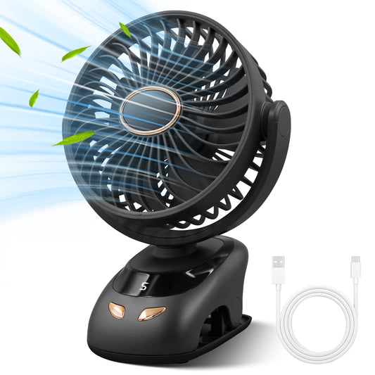 Sentryse Small Clip on Fan, Mini Bedside Desk Fan, USB Plug, with Sturdy Clamp,Black