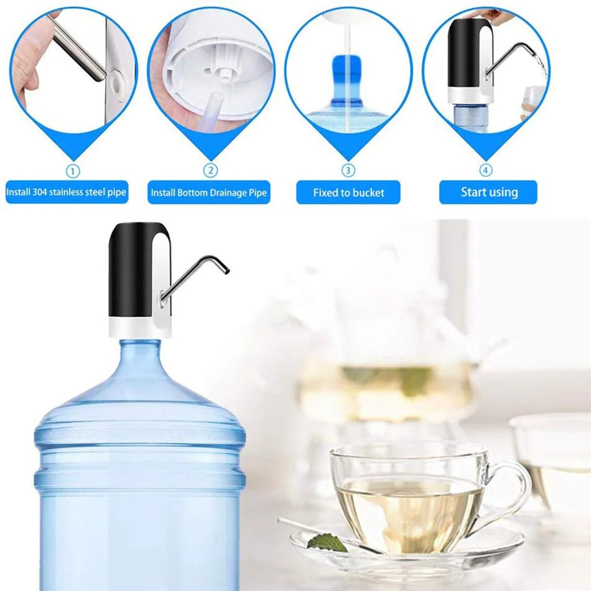 Sentryse Water Dispenser Pump, Automatic Electric Drinking Water Pump for 5 Gallon Water Bottle, Black