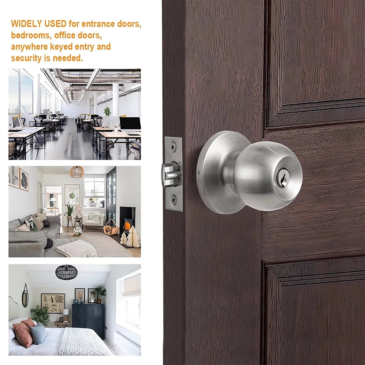 Fixdono Doorknob, Entry Doorknobs Lock with Keys, for Front Door, Exterior and Interior Doors, Satin Nickel Finish