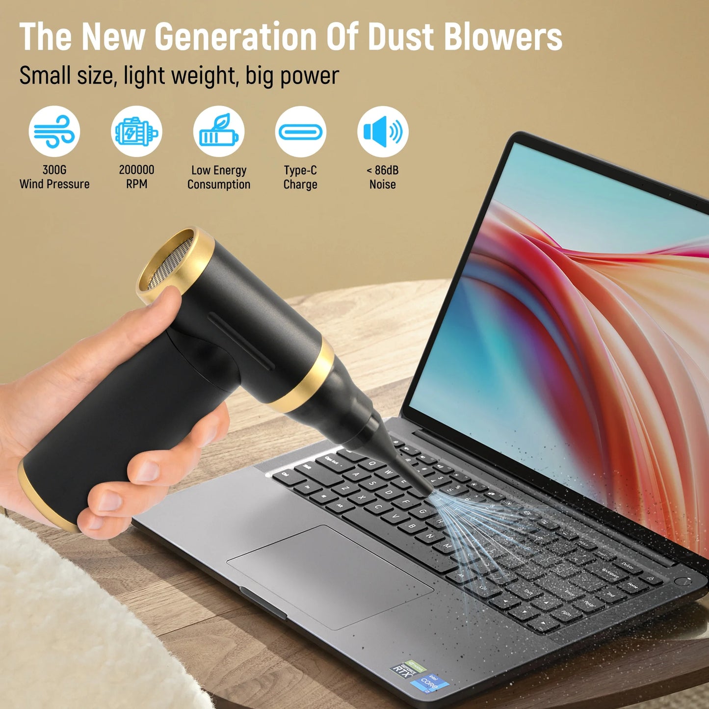 Compressed Air Duster, 200000RPM Electric Cordless Air Duster for Computer Keyboard