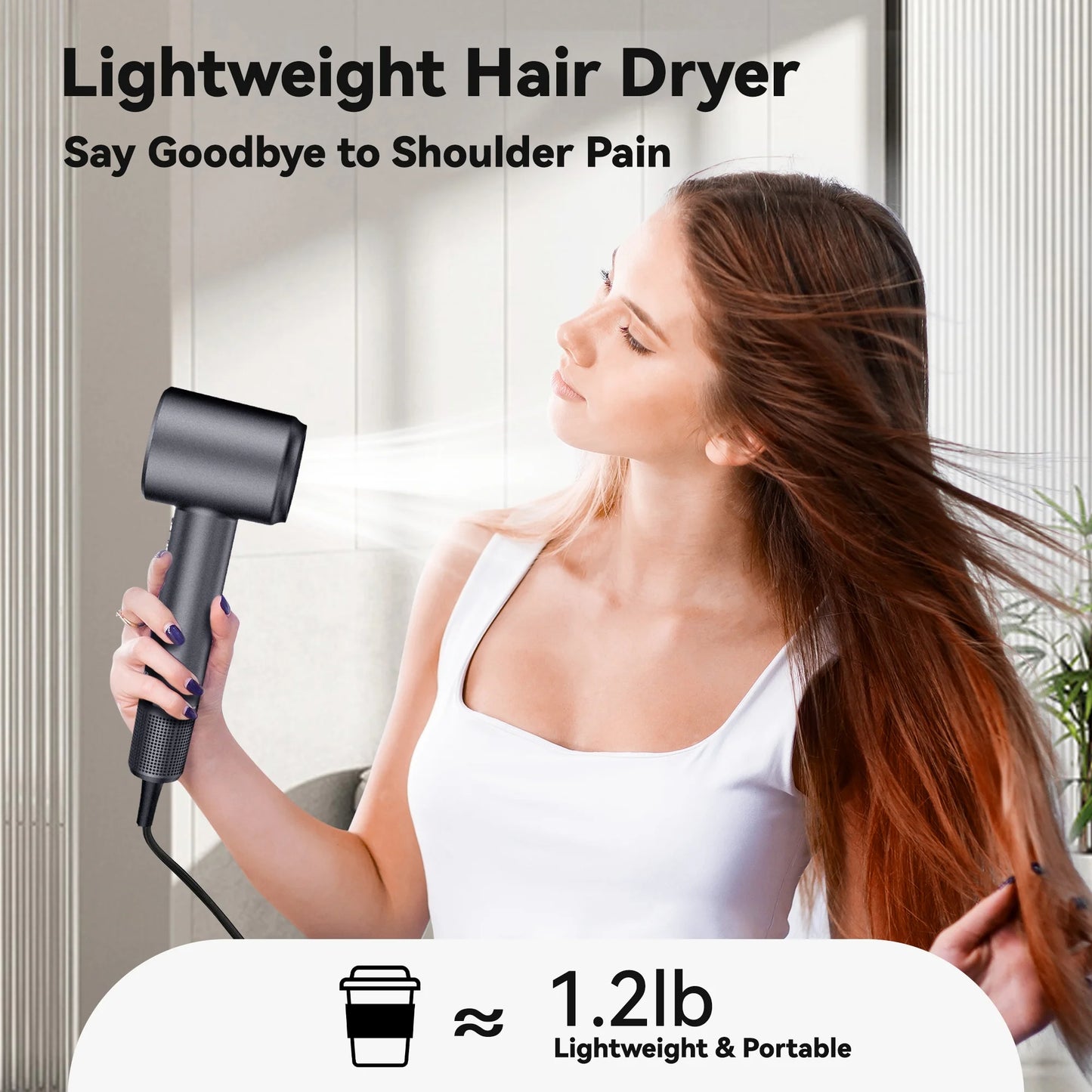 Professional High Speed Ionic Hair Dryer with Magnetic Nozzle, Fast Drying, Low Noise