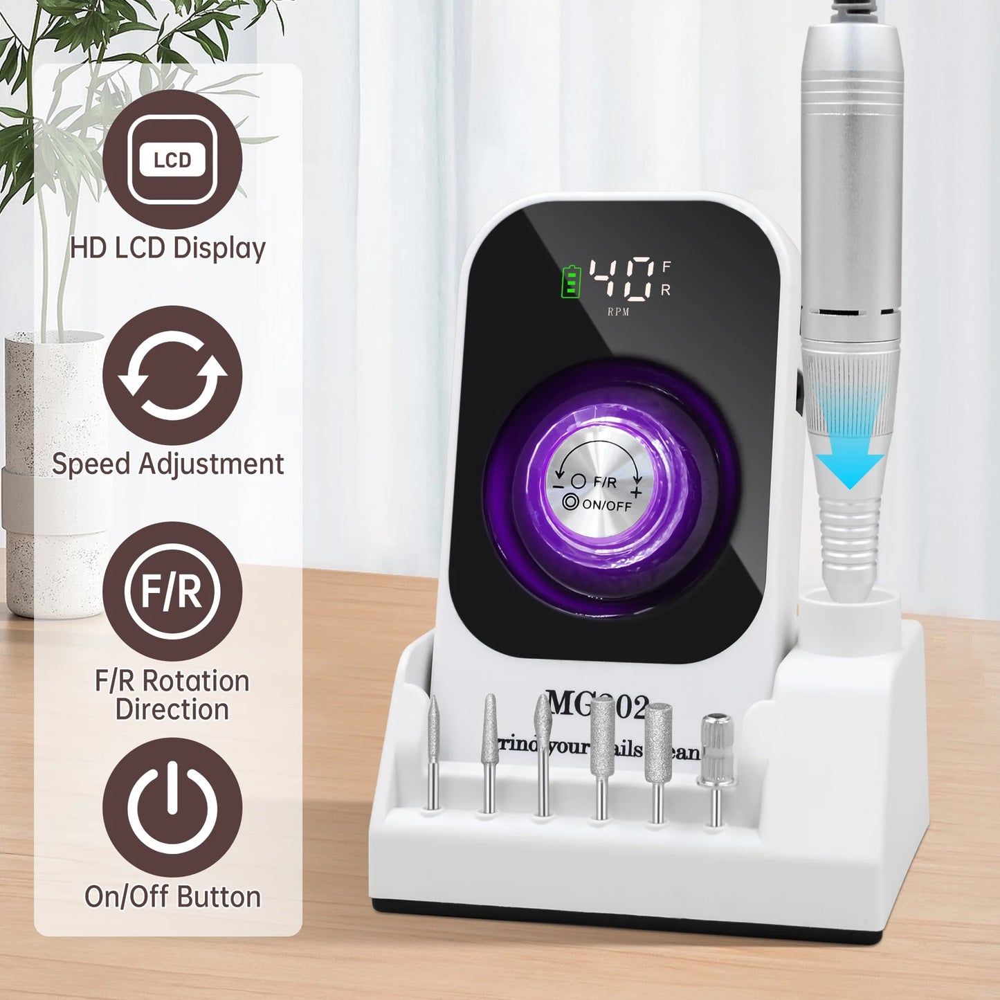 Sentryse Portable Nail Drill Electric File, 40000RPM Professional Rechargeable Nail E-File Machine with Bits & Base for Acrylic Nails Remove Nail Gel Polish Manicure for Salon Home