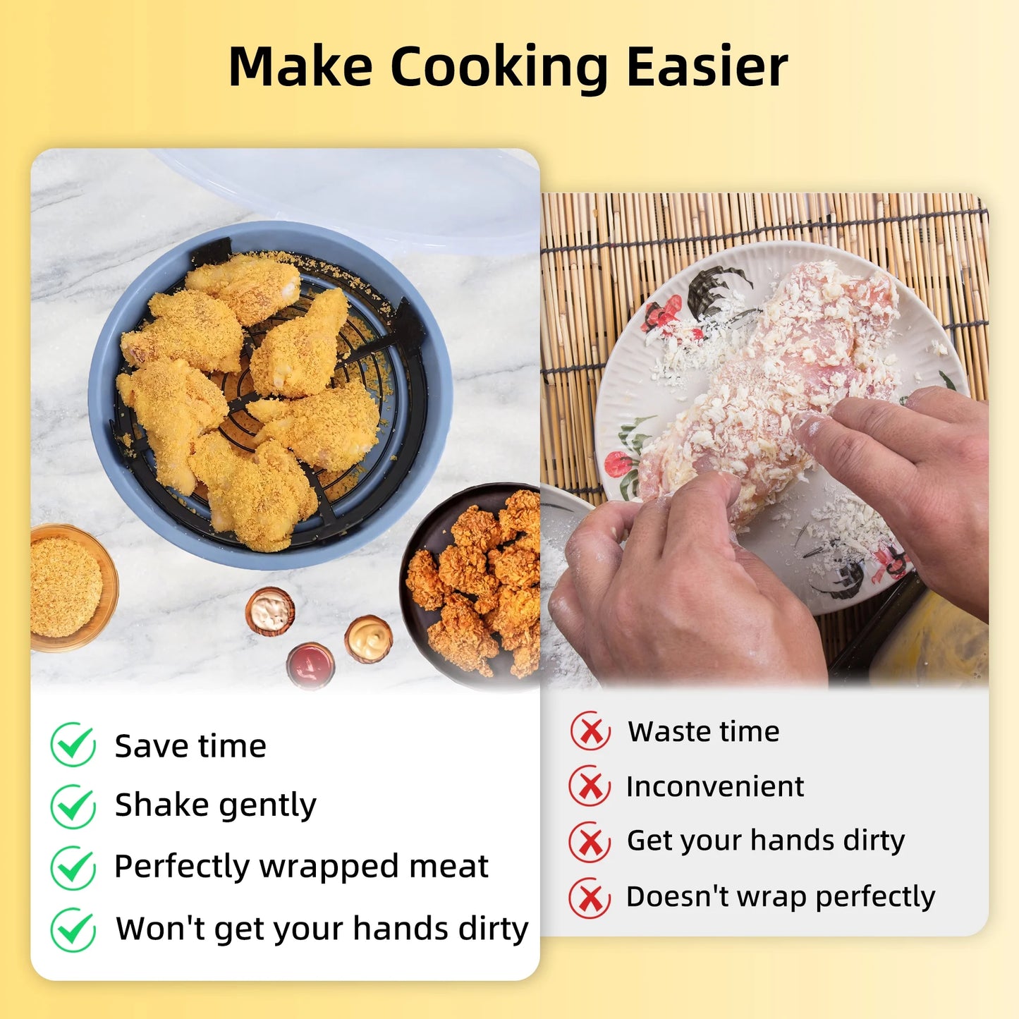 Sentryse Collapsible Batter Bowl, Mess Free Breading Shaker, Silicone Mixing Bowls with Lids, Fry Fish Chicken Onion Rings