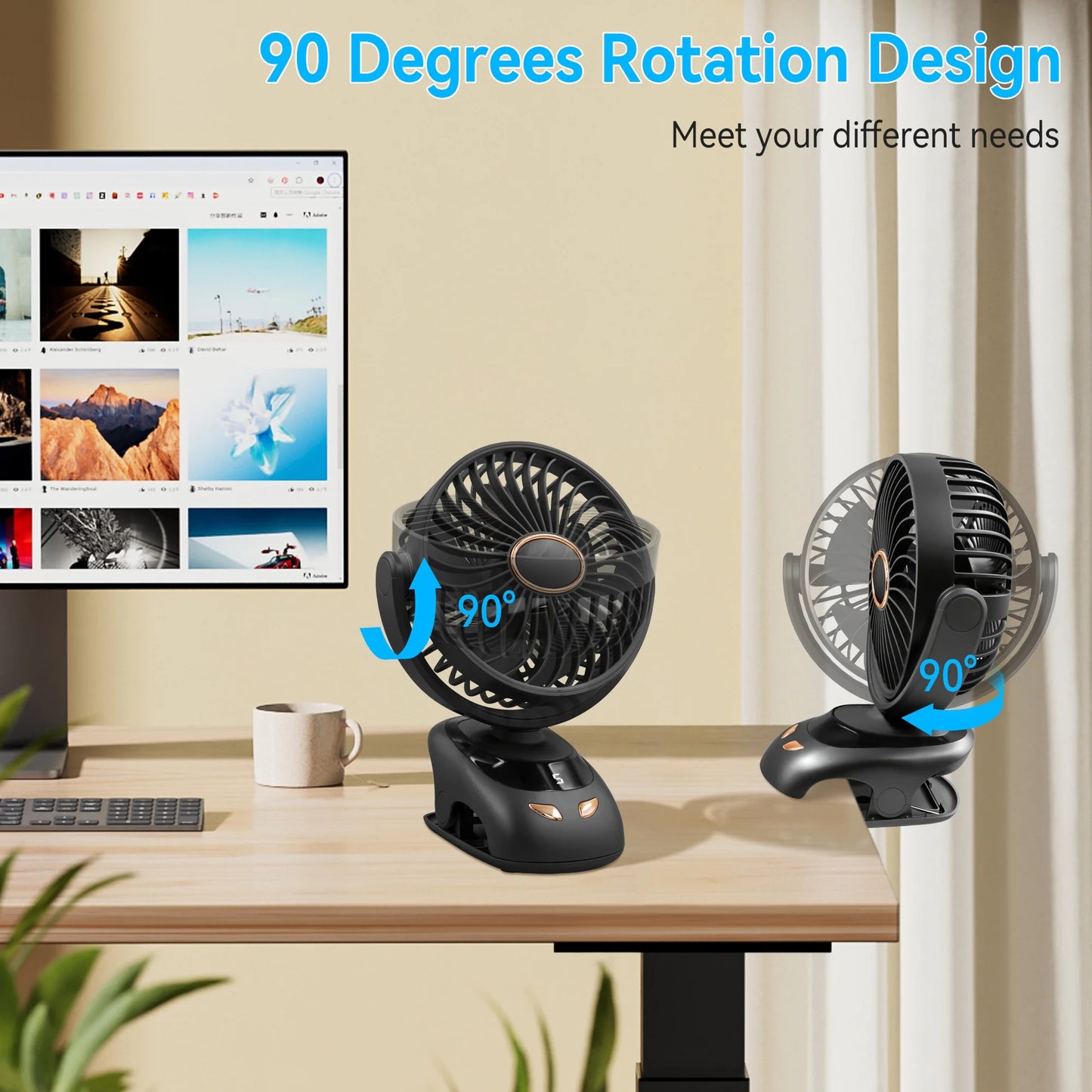 Sentryse Small Clip on Fan, Mini Bedside Desk Fan, USB Plug, with Sturdy Clamp,Black