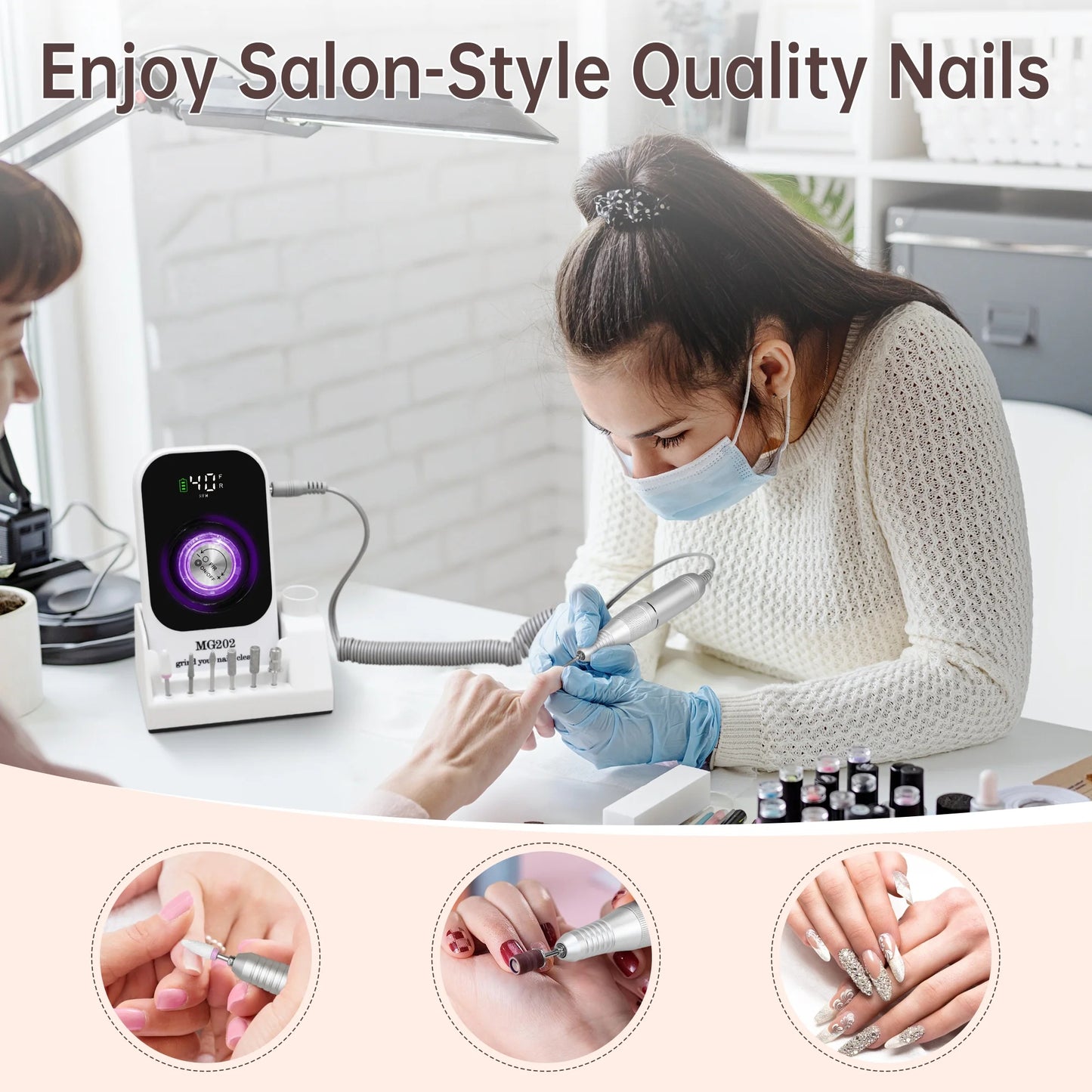 Sentryse Portable Nail Drill Electric File, 40000RPM Professional Rechargeable Nail E-File Machine with Bits & Base for Acrylic Nails Remove Nail Gel Polish Manicure for Salon Home