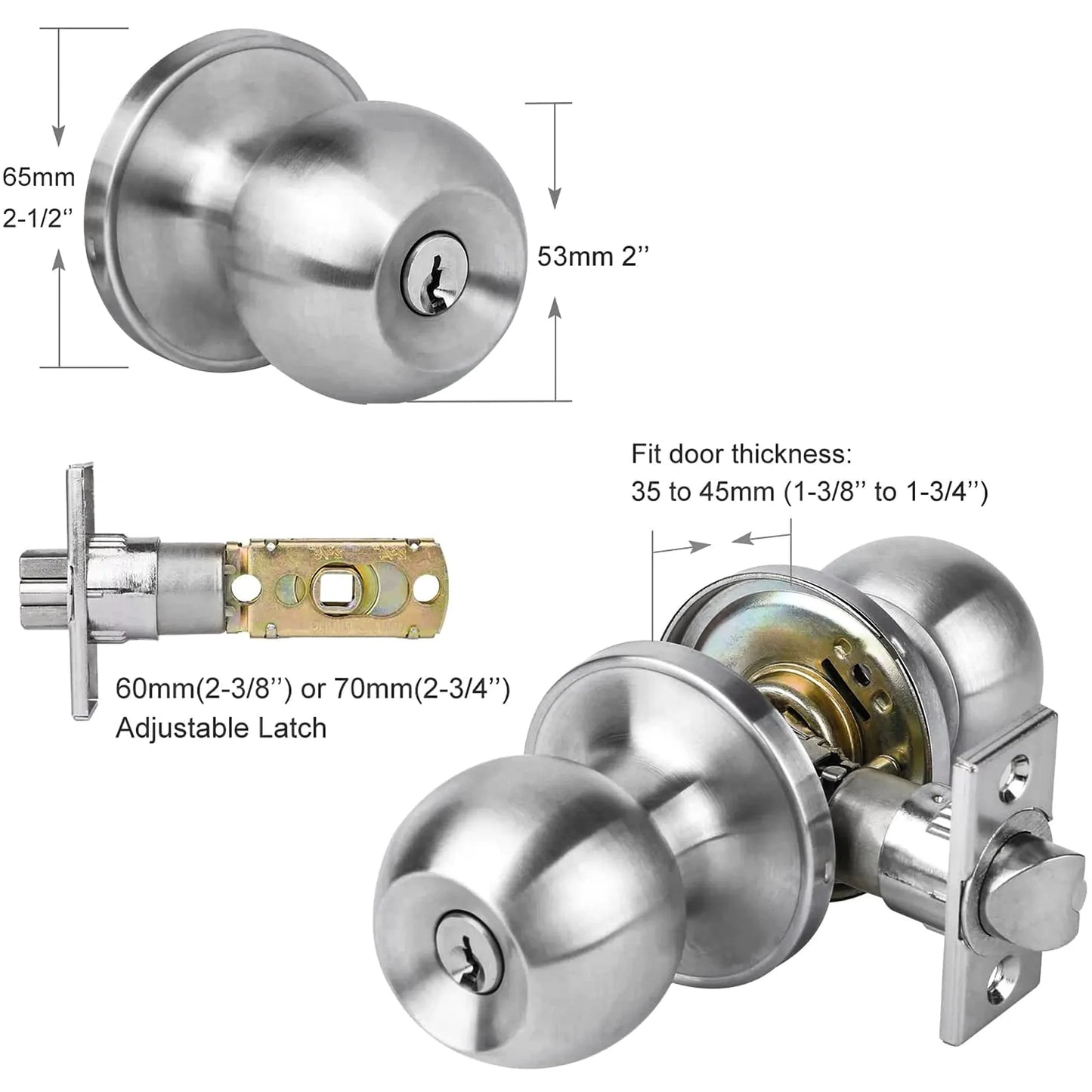 Fixdono Doorknob, Entry Doorknobs Lock with Keys, for Front Door, Exterior and Interior Doors, Satin Nickel Finish