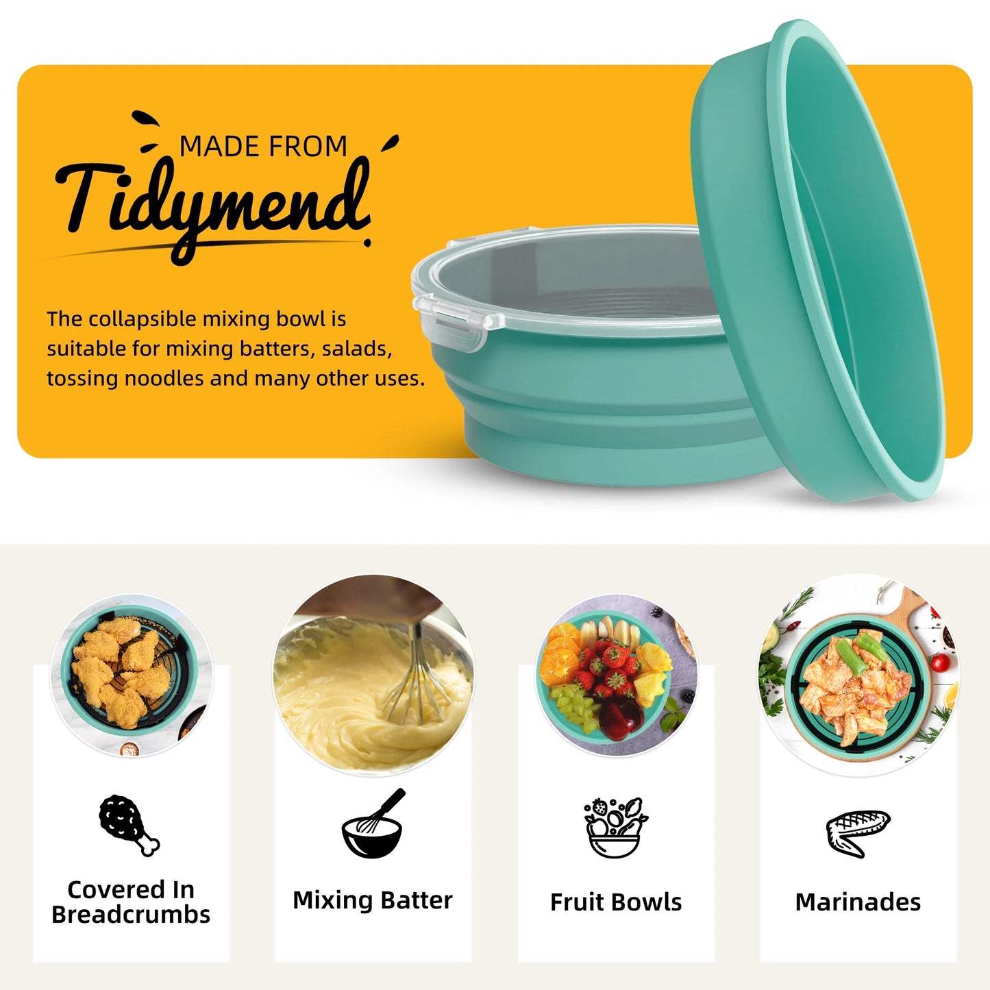 Sentryse Collapsible Batter Bowl, Mess Free Breading Shaker, Silicone Mixing Bowls with Lids, Green