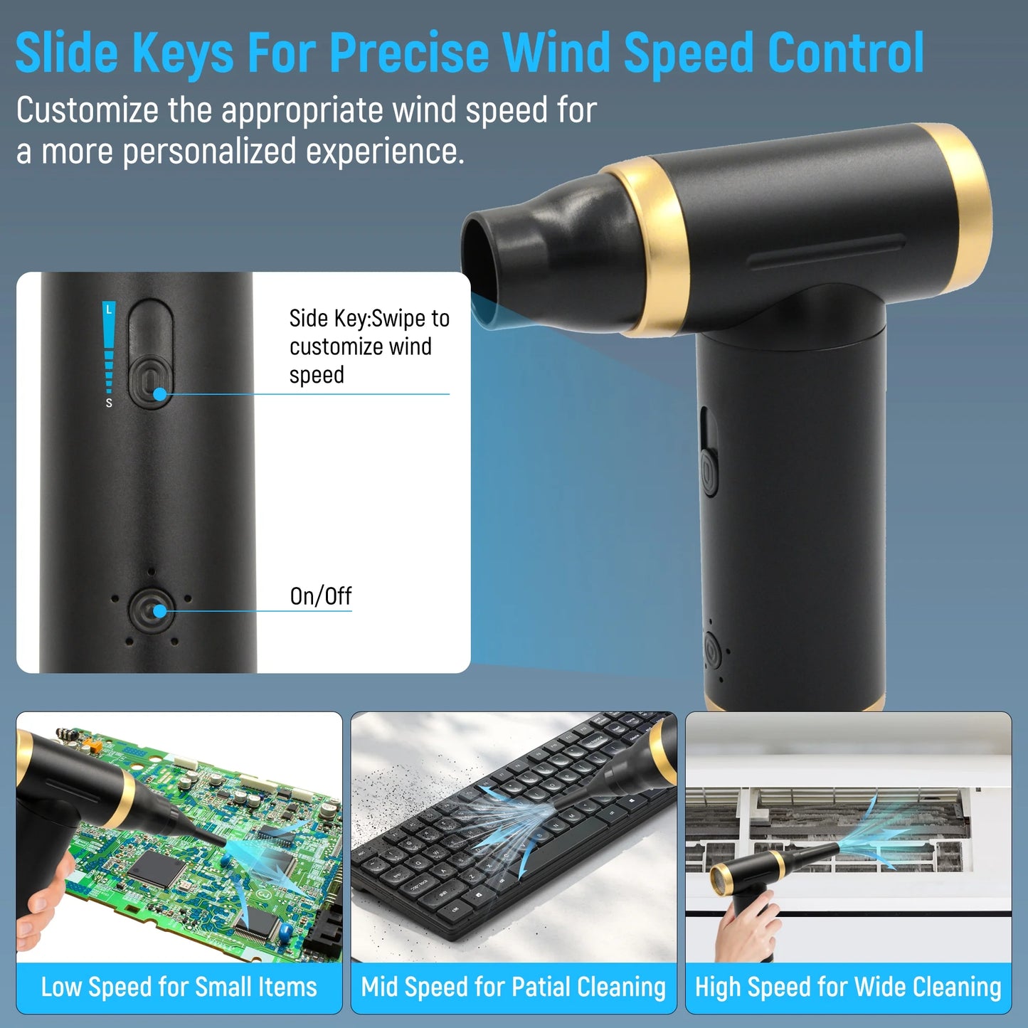 Compressed Air Duster, 200000RPM Electric Cordless Air Duster for Computer Keyboard