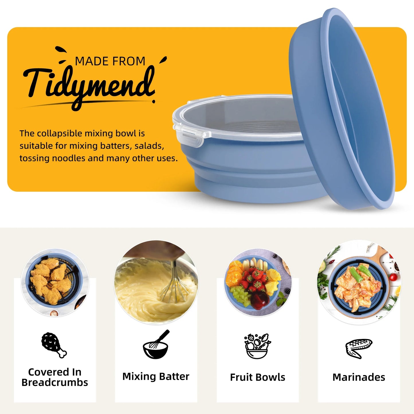 Sentryse Collapsible Batter Bowl, Mess Free Breading Shaker, Silicone Mixing Bowls with Lids, Fry Fish Chicken Onion Rings