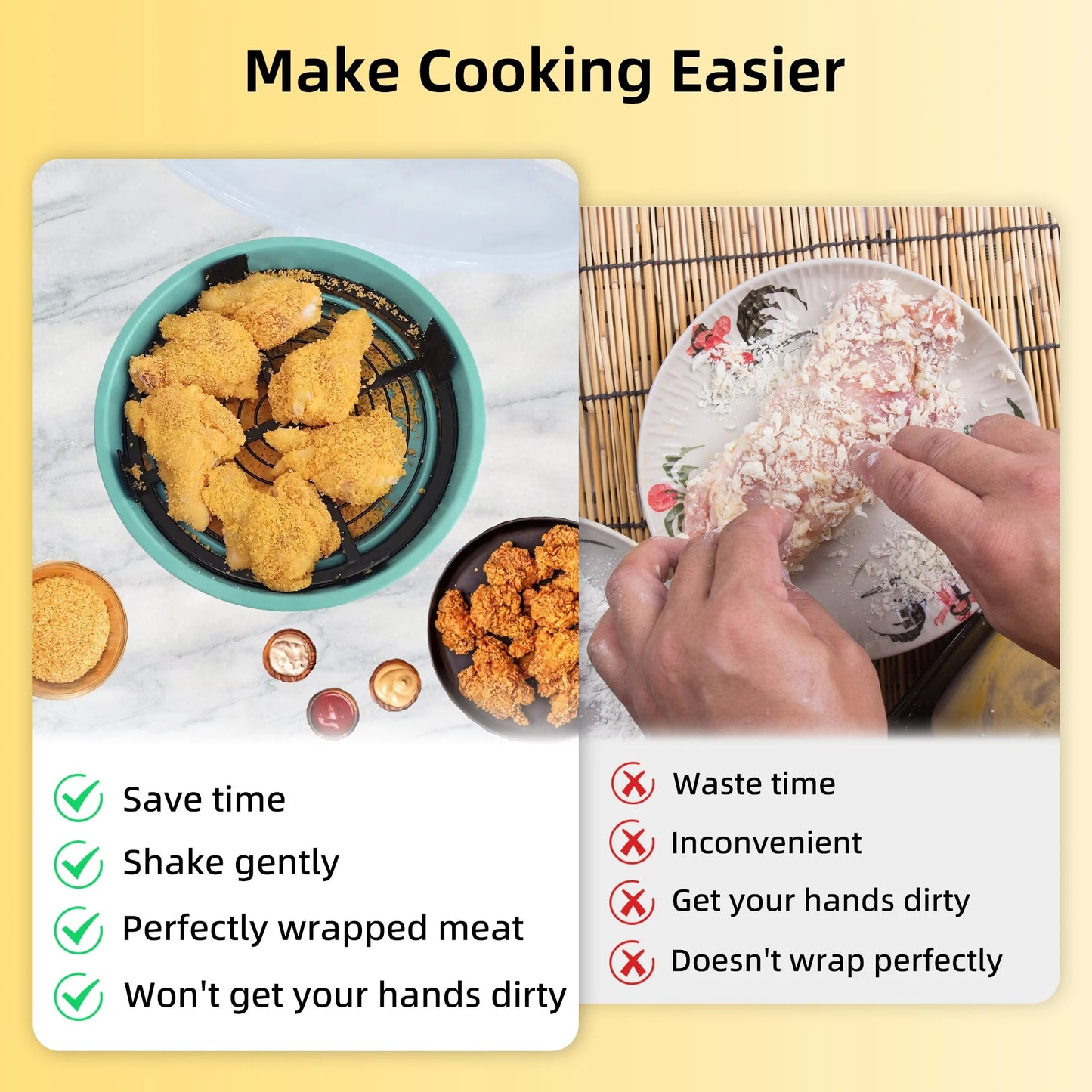 Sentryse Collapsible Batter Bowl, Mess Free Breading Shaker, Silicone Mixing Bowls with Lids, Green